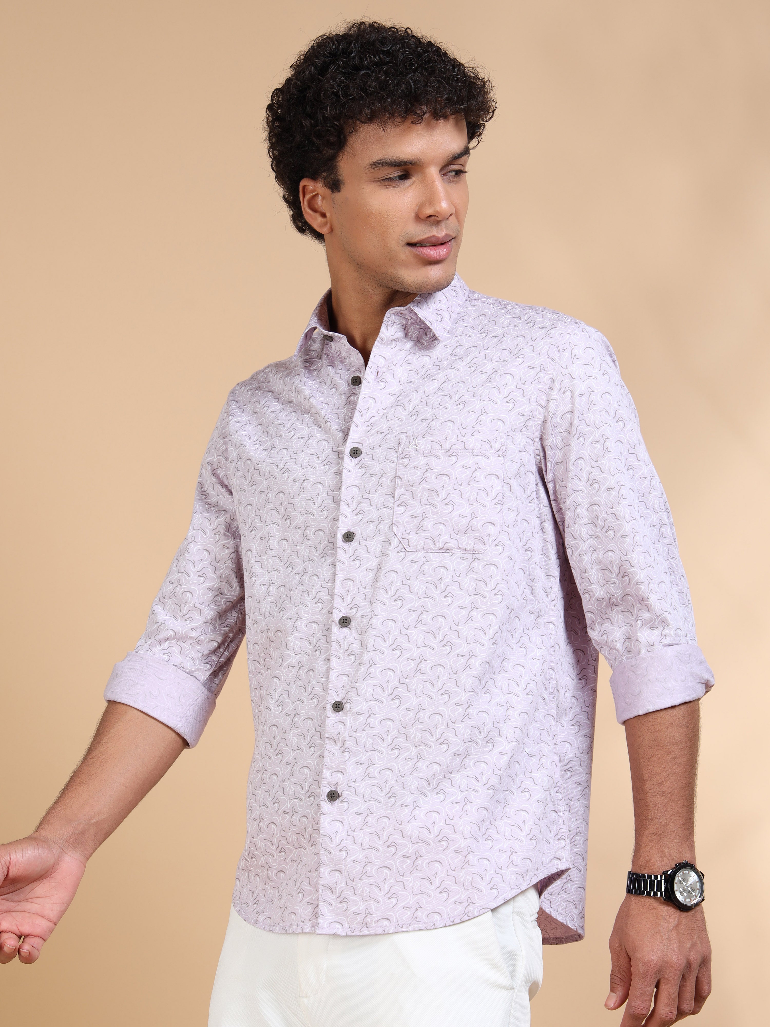 MEN'S LT.PURPLE PRINT SLIM FIT SHIRT