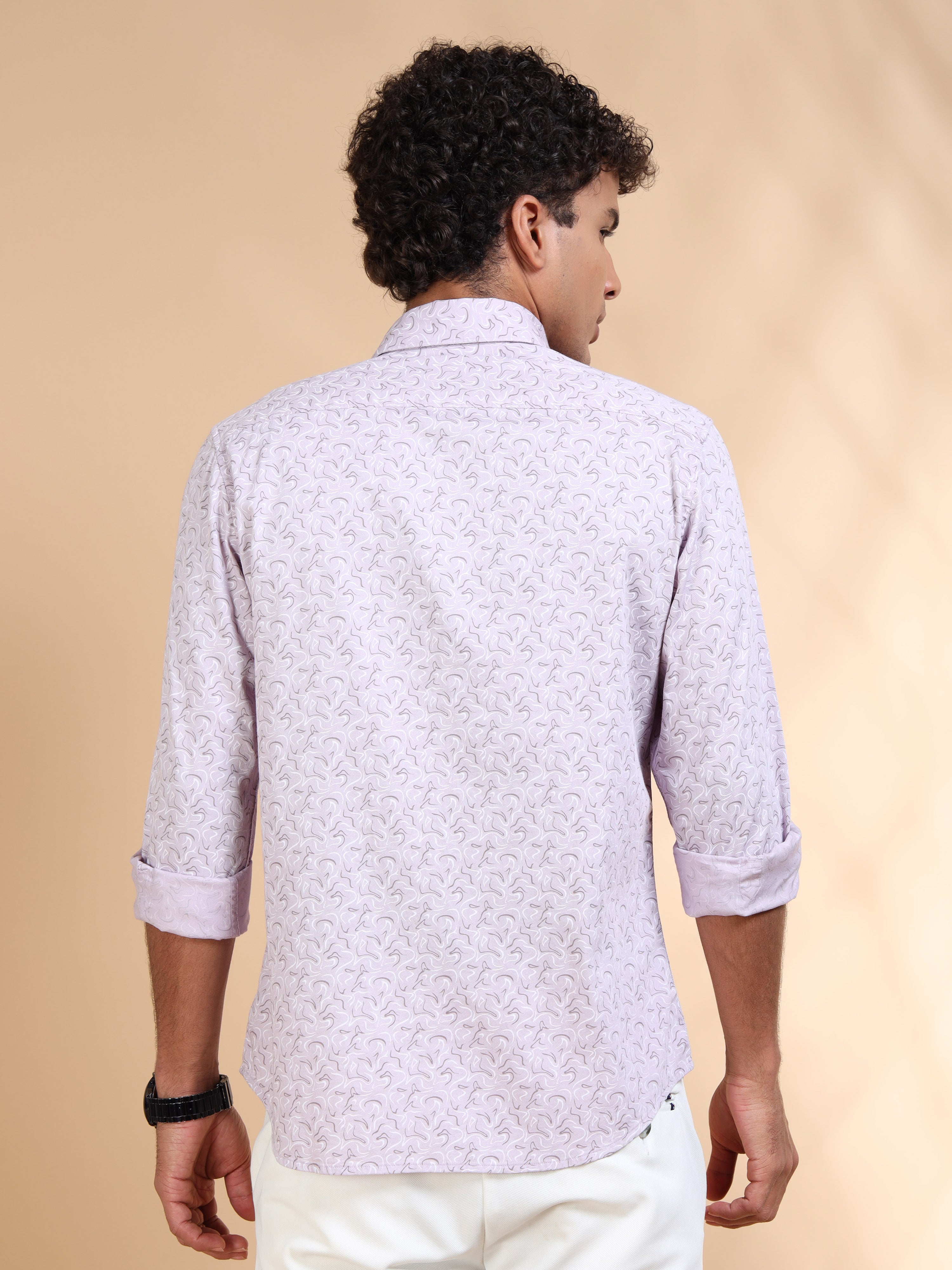 MEN'S LT.PURPLE PRINT SLIM FIT SHIRT