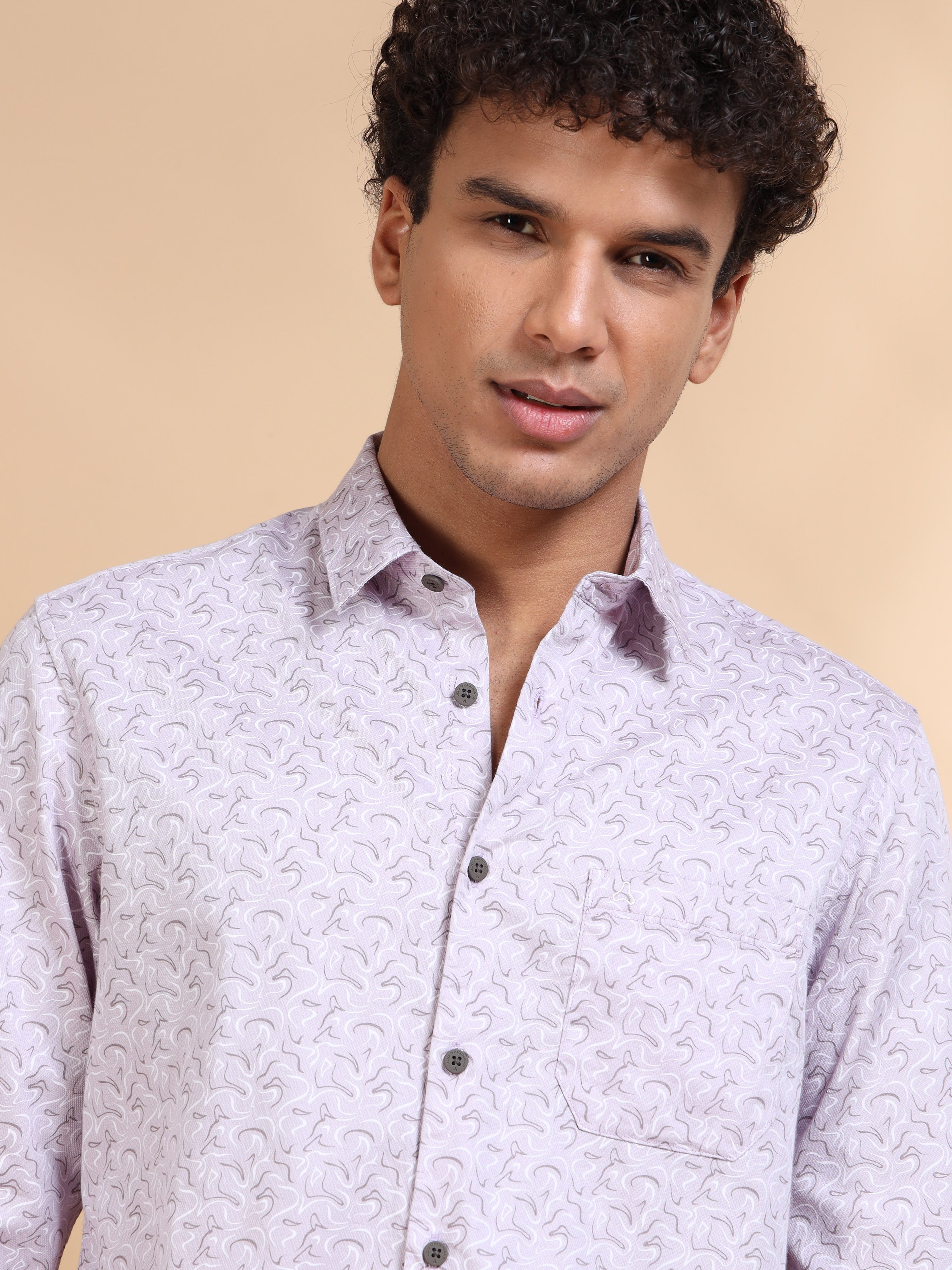 MEN'S LT.PURPLE PRINT SLIM FIT SHIRT