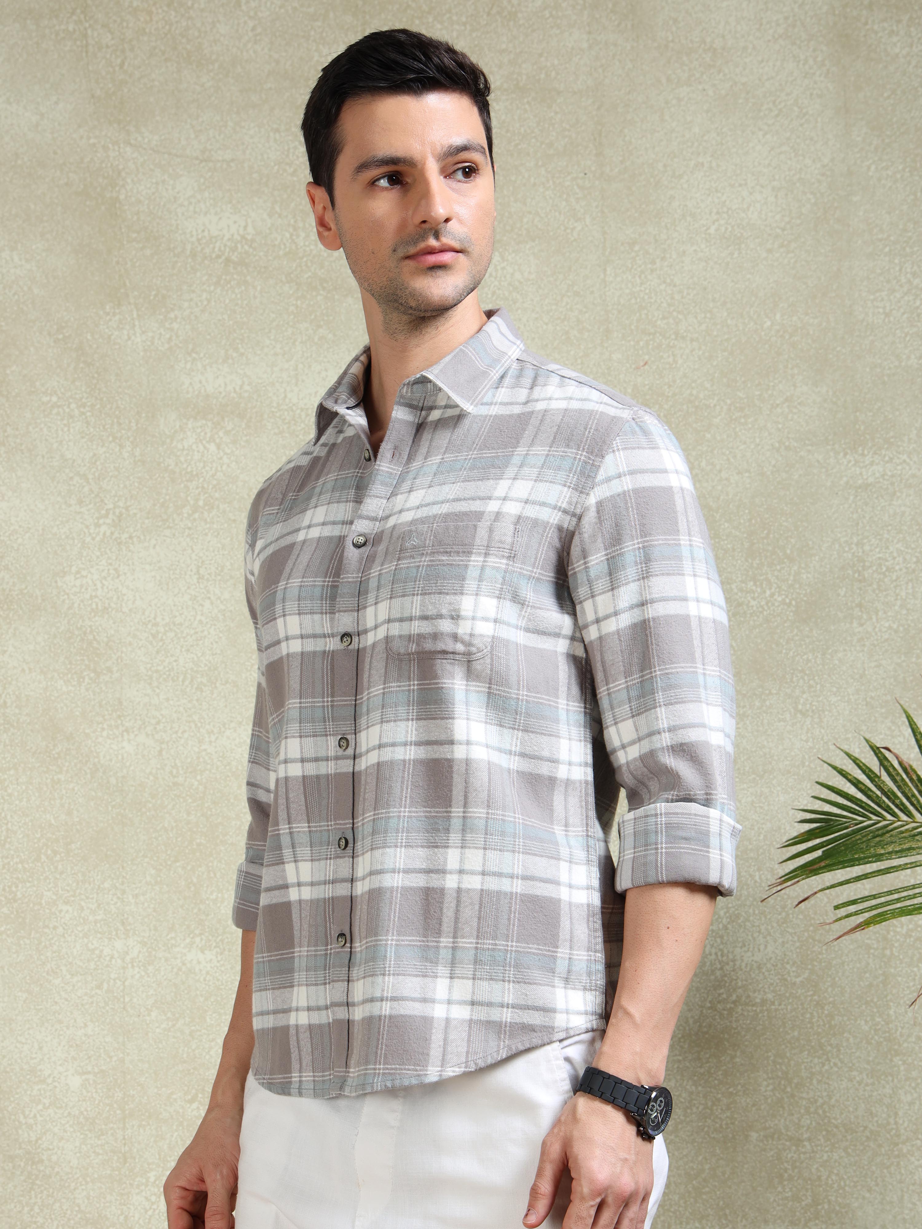 MEN'S BISCUT BRUSHING CHECKS SLIM FIT SHIRT