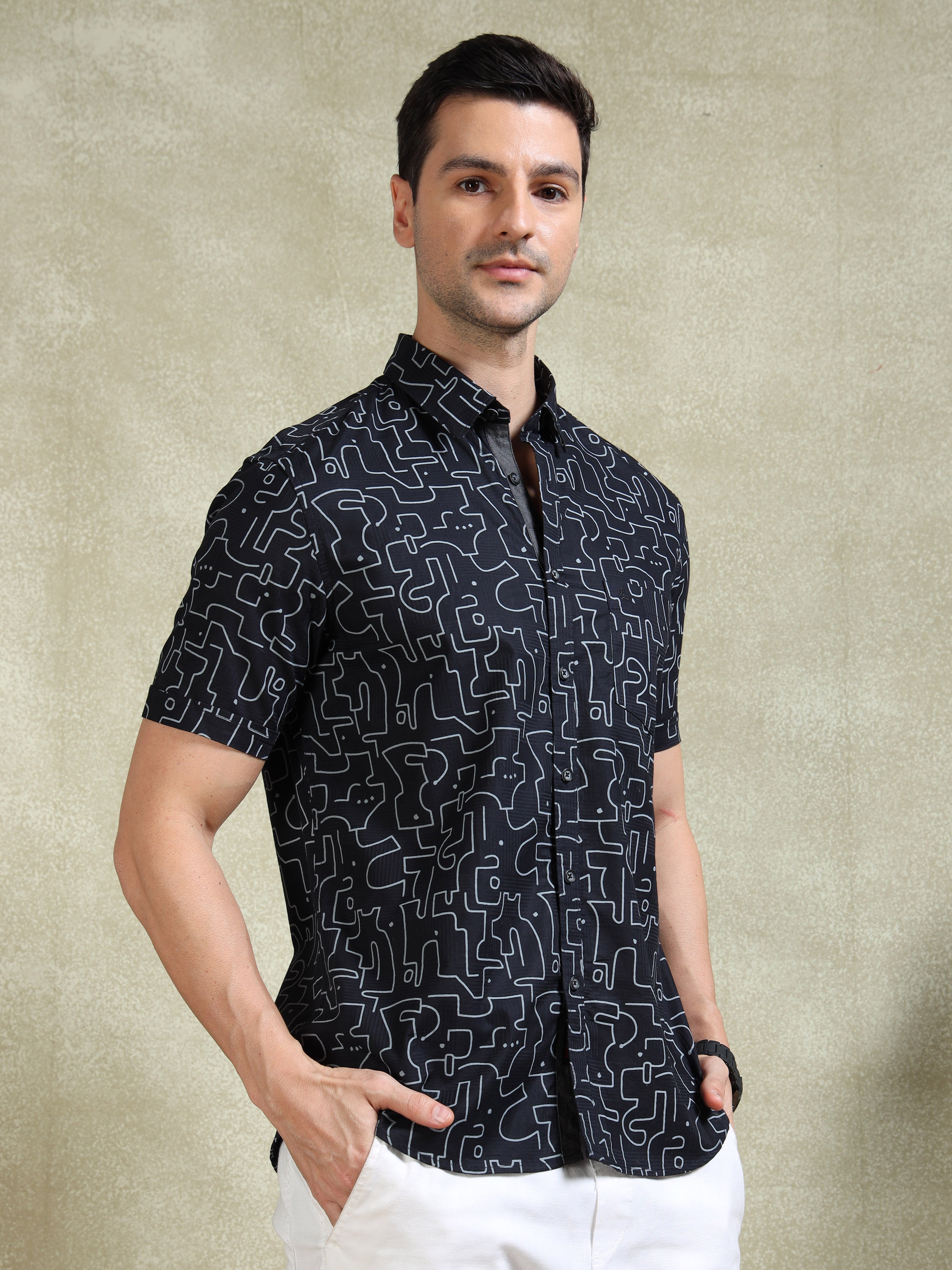 MEN'S DK.NAVY PRINT SLIM FIT SHIRT
