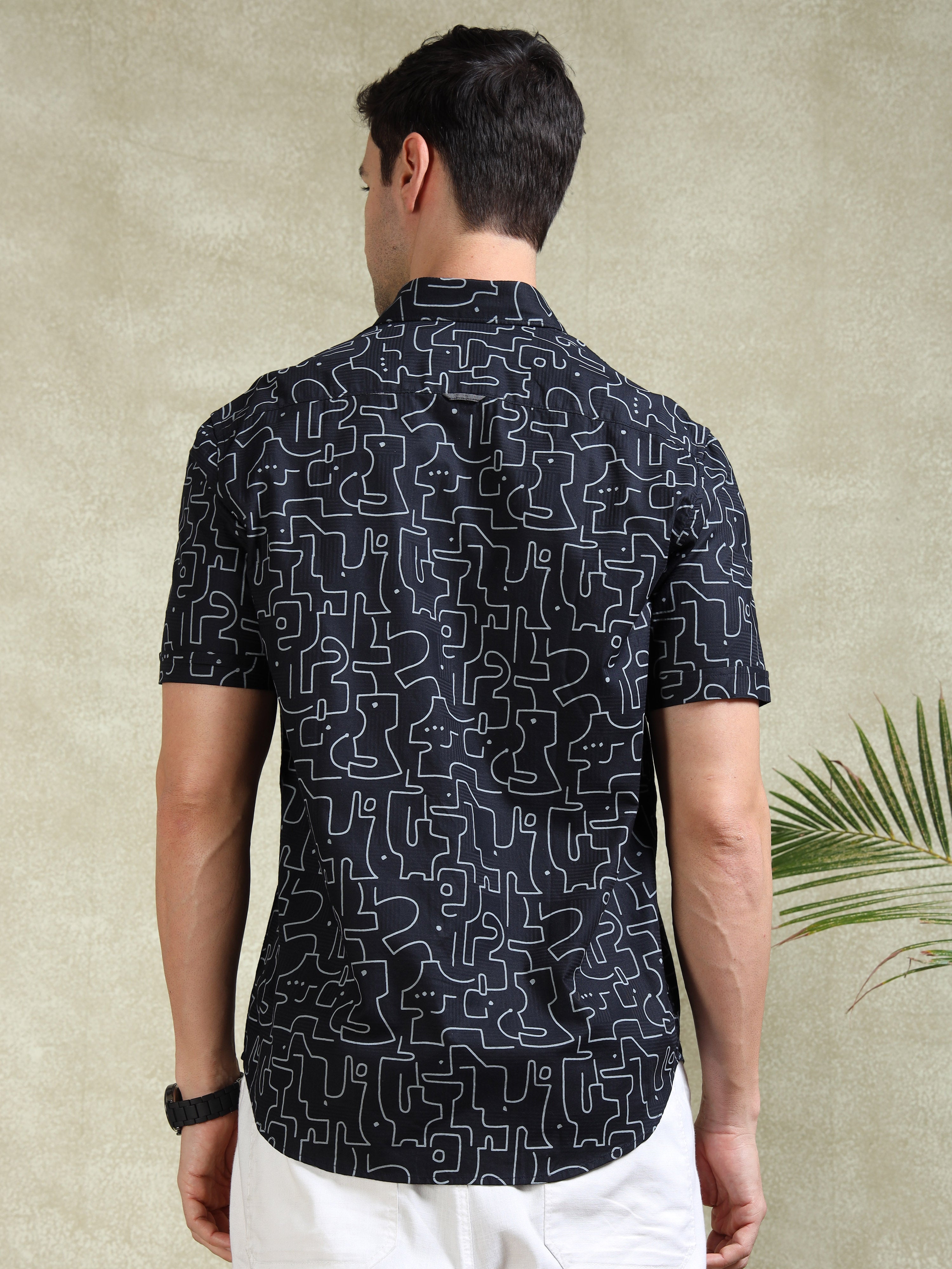 MEN'S DK.NAVY PRINT SLIM FIT SHIRT