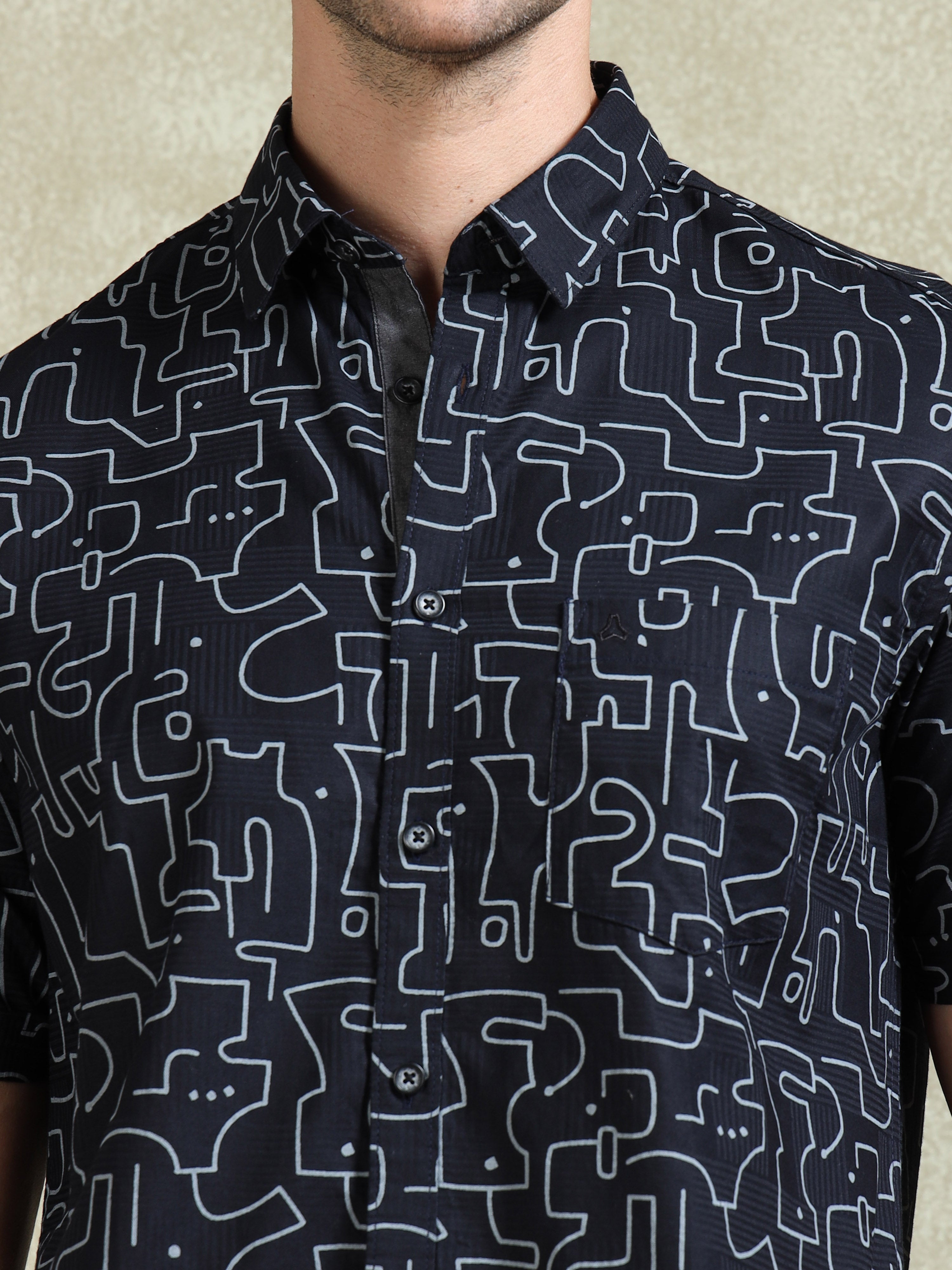 MEN'S DK.NAVY PRINT SLIM FIT SHIRT