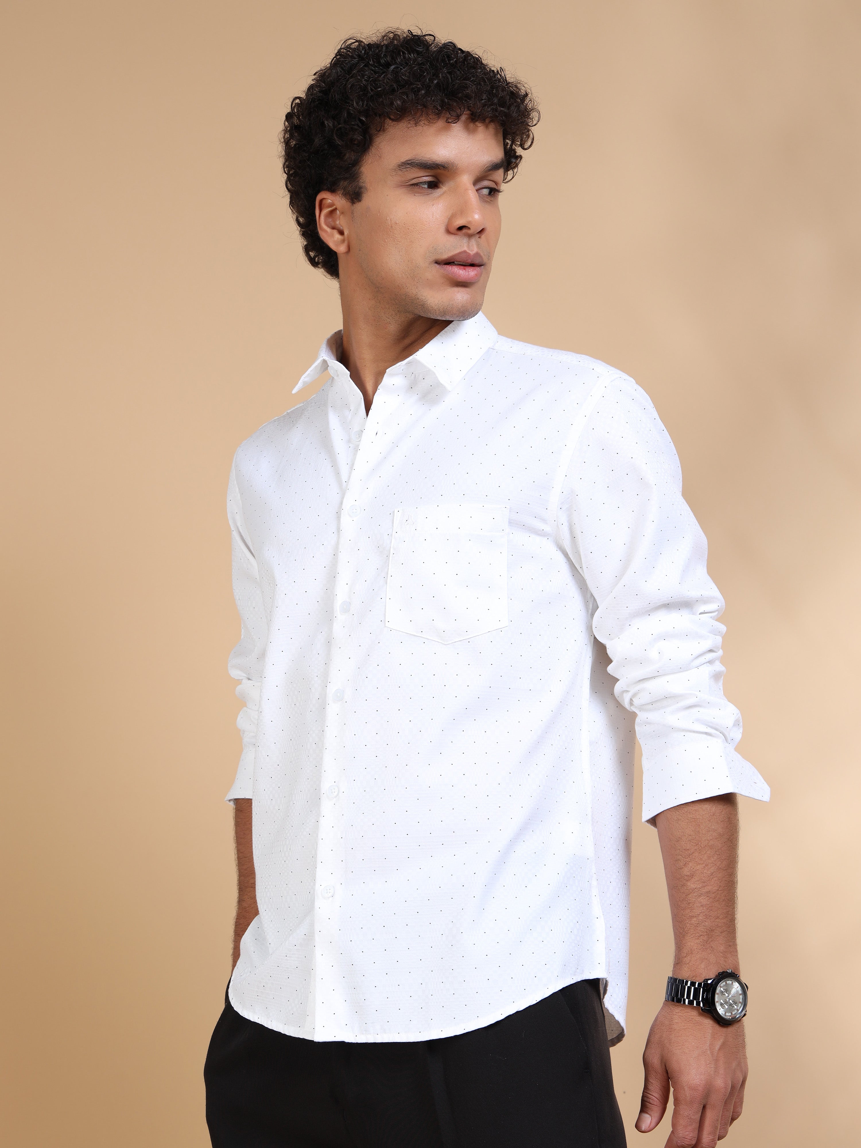 MEN'S WHITE PRINT SLIM FIT SHIRT