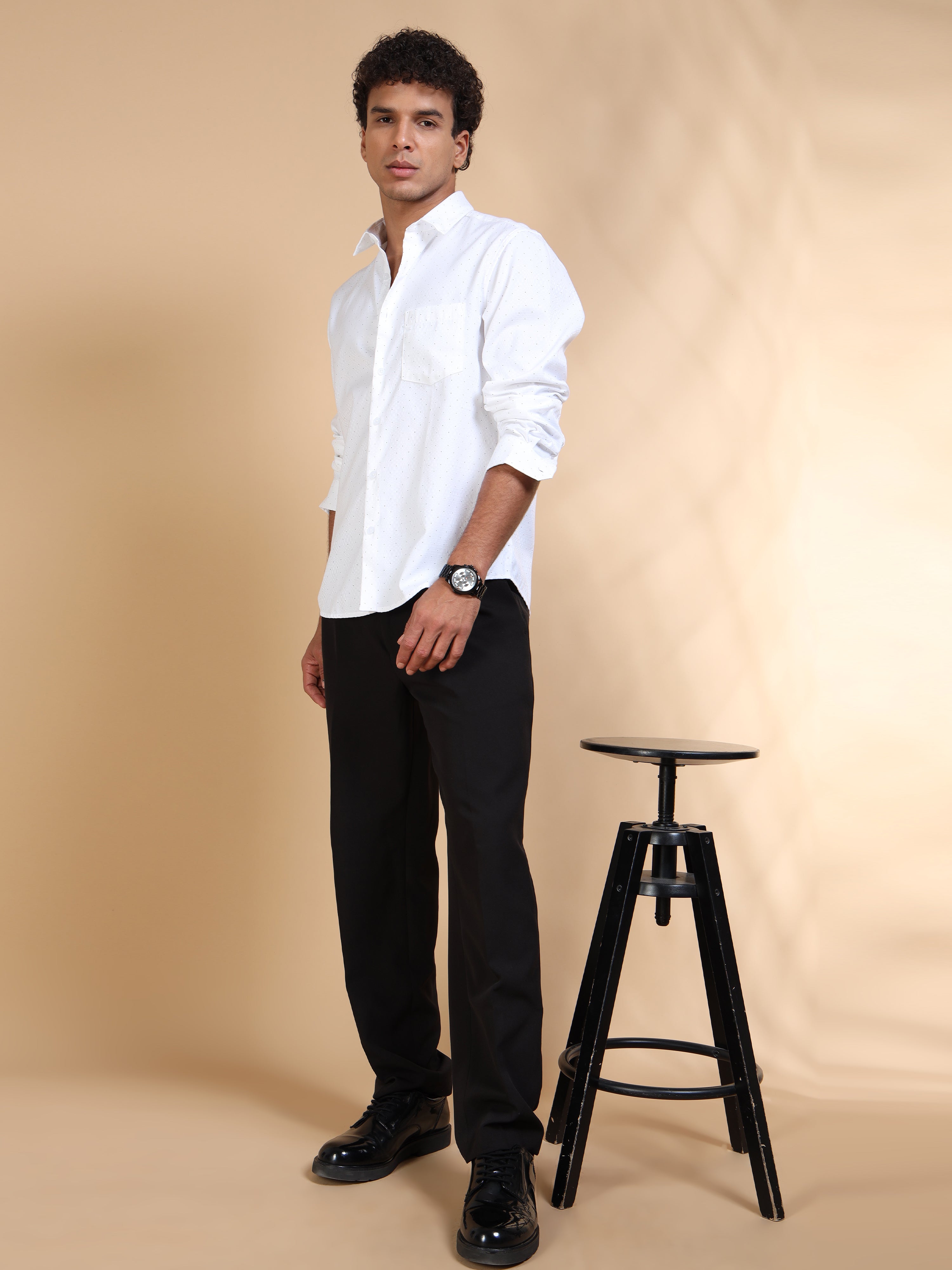 MEN'S WHITE PRINT SLIM FIT SHIRT