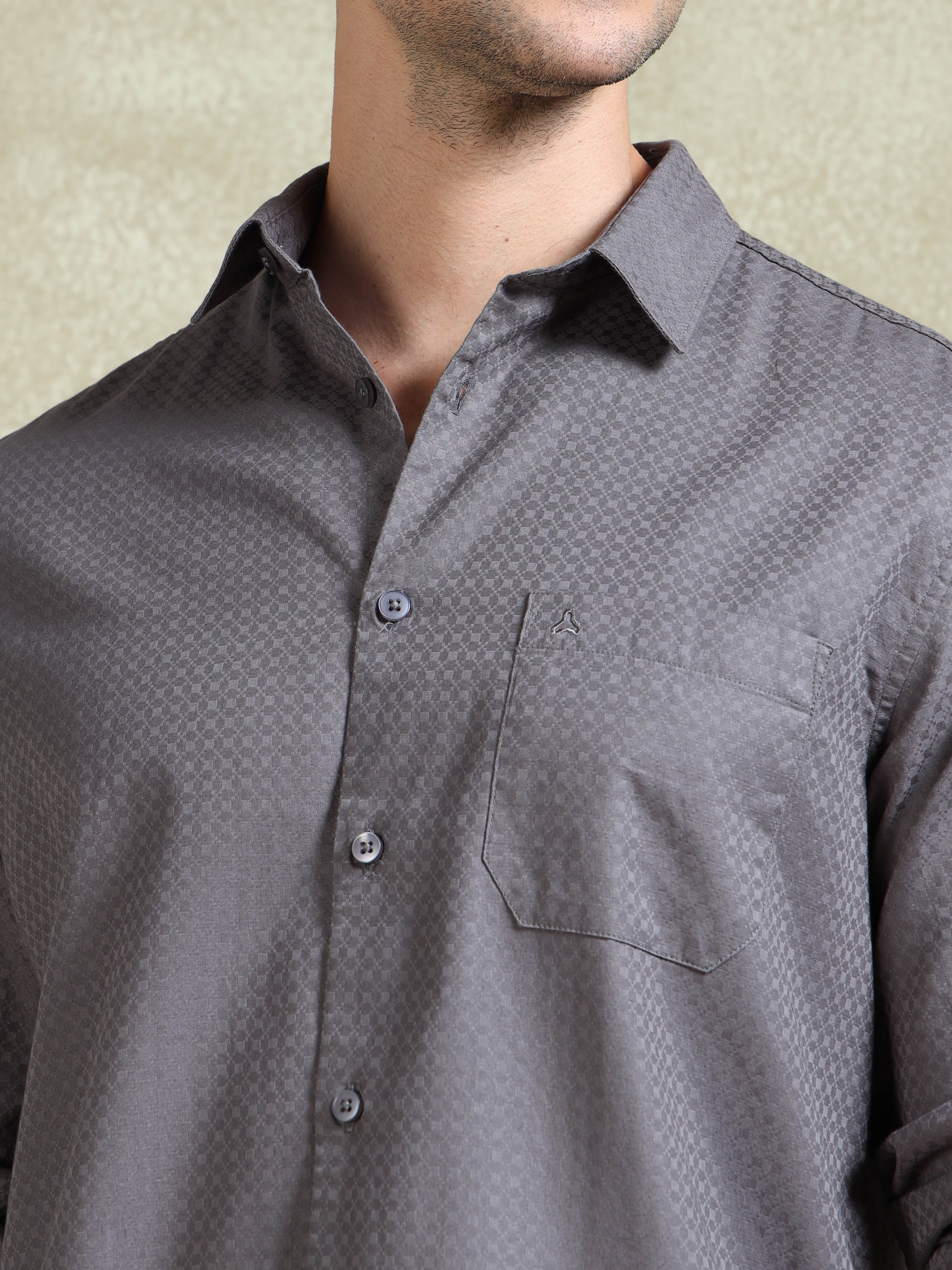 MEN'S GREY SELF DESIGN SLIM FIT SHIRT