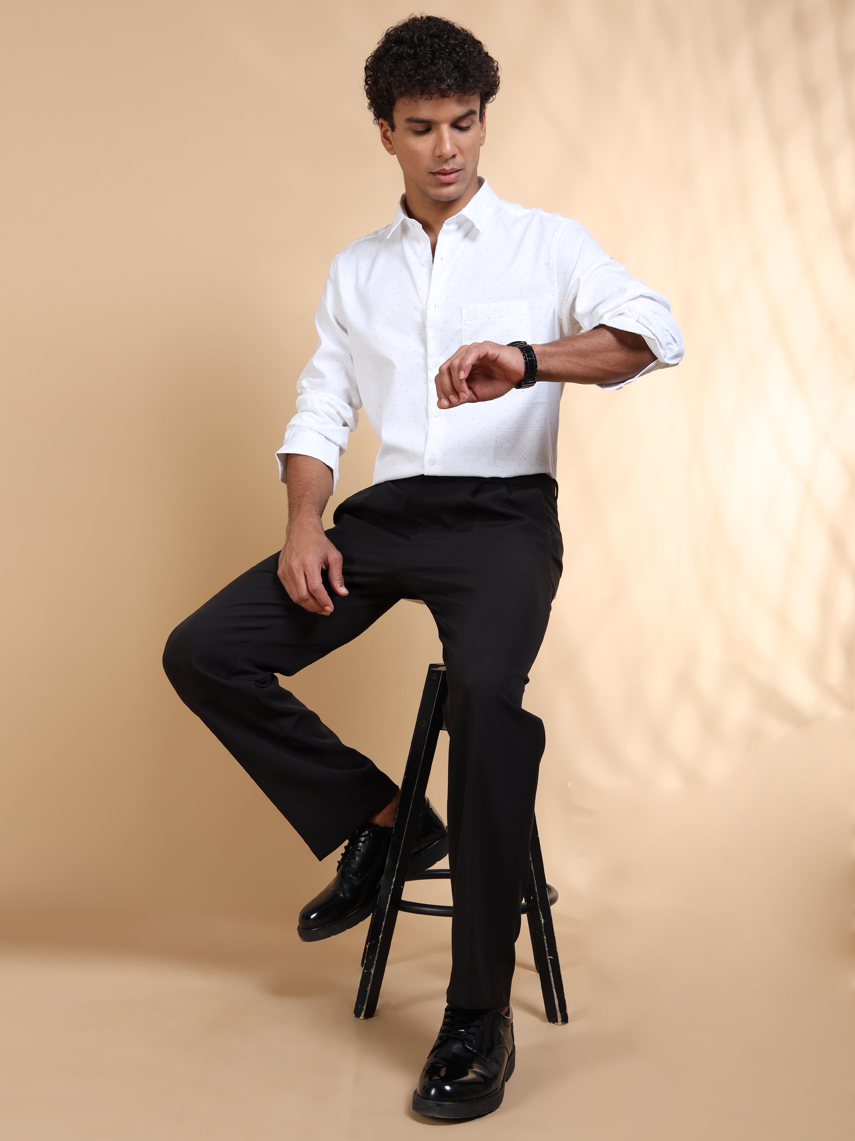 MEN'S WHITE PRINT SLIM FIT SHIRT