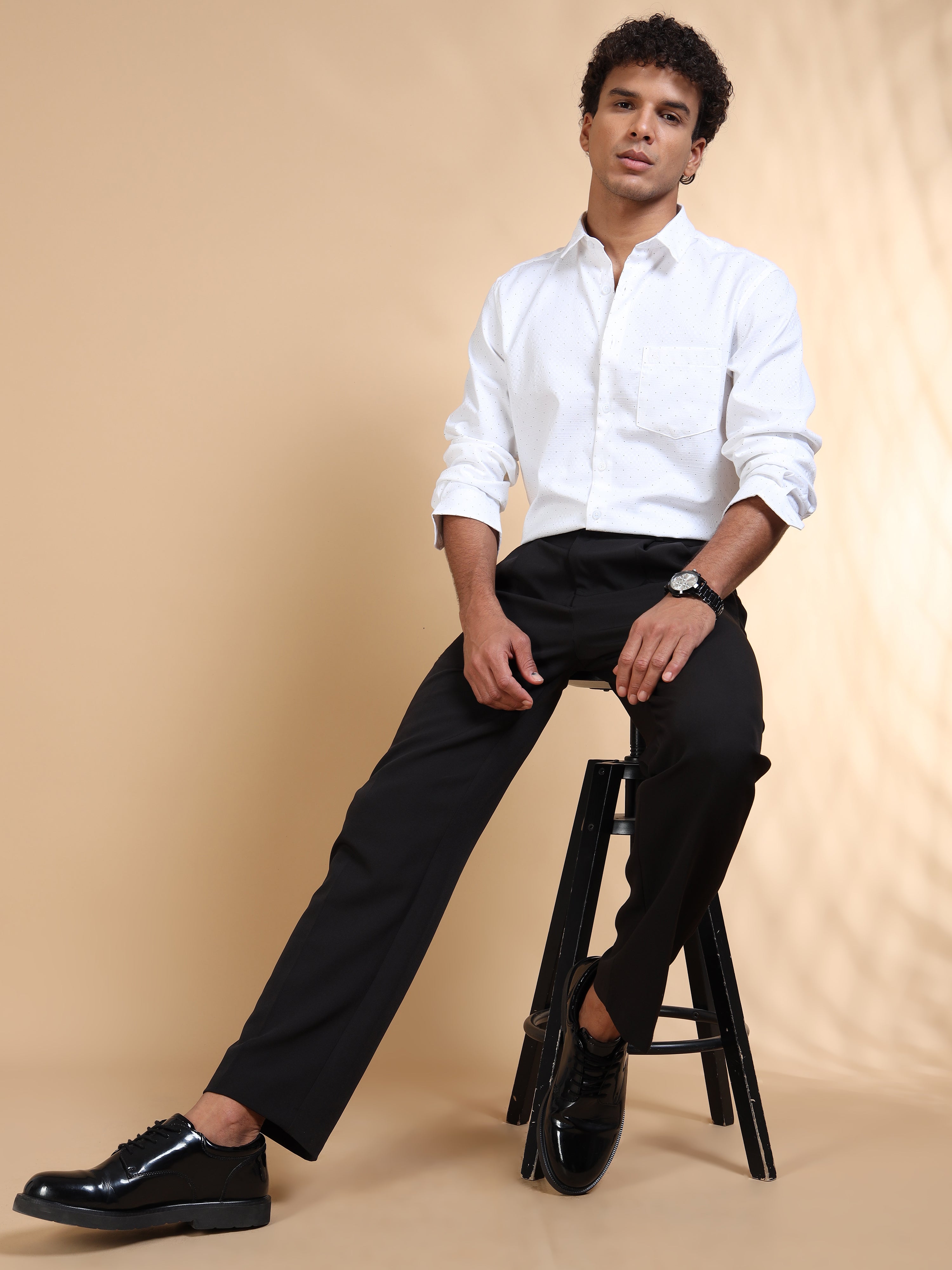 MEN'S WHITE PRINT SLIM FIT SHIRT