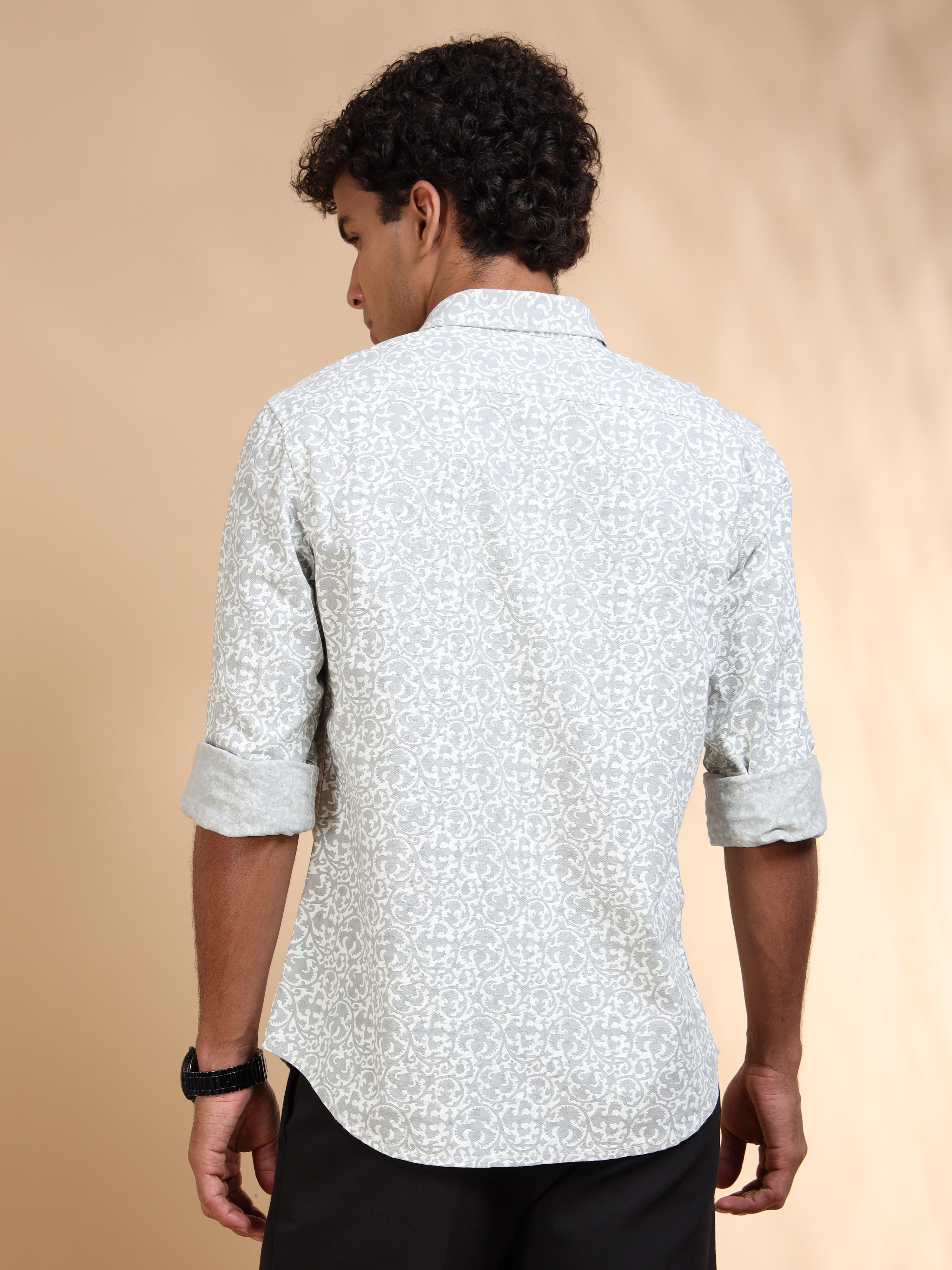 MEN'S DK.GREY PRINT SLIM FIT SHIRT