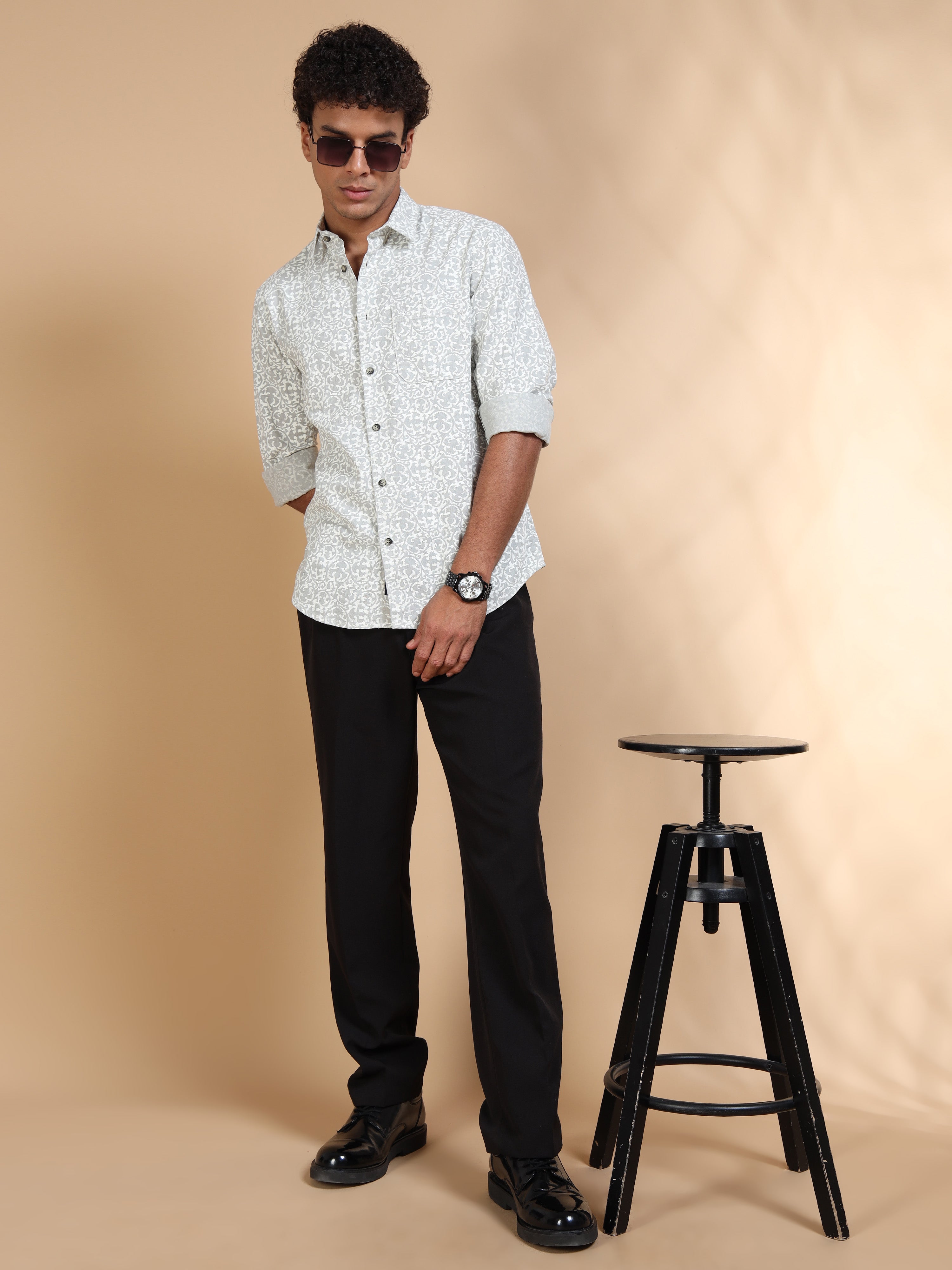 MEN'S DK.GREY PRINT SLIM FIT SHIRT