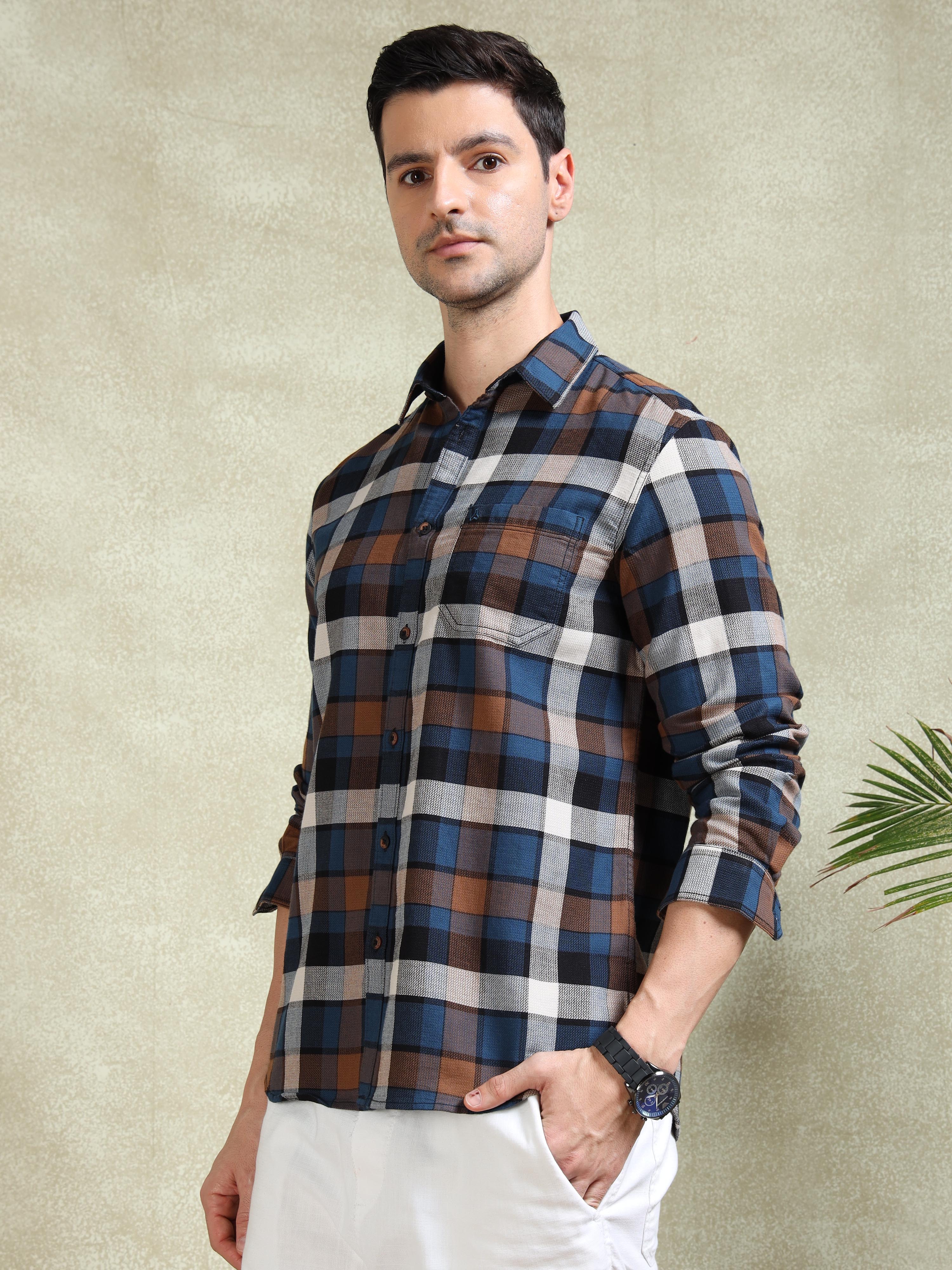 MEN'S BLUE CHECKS SLIM FIT SHIRT