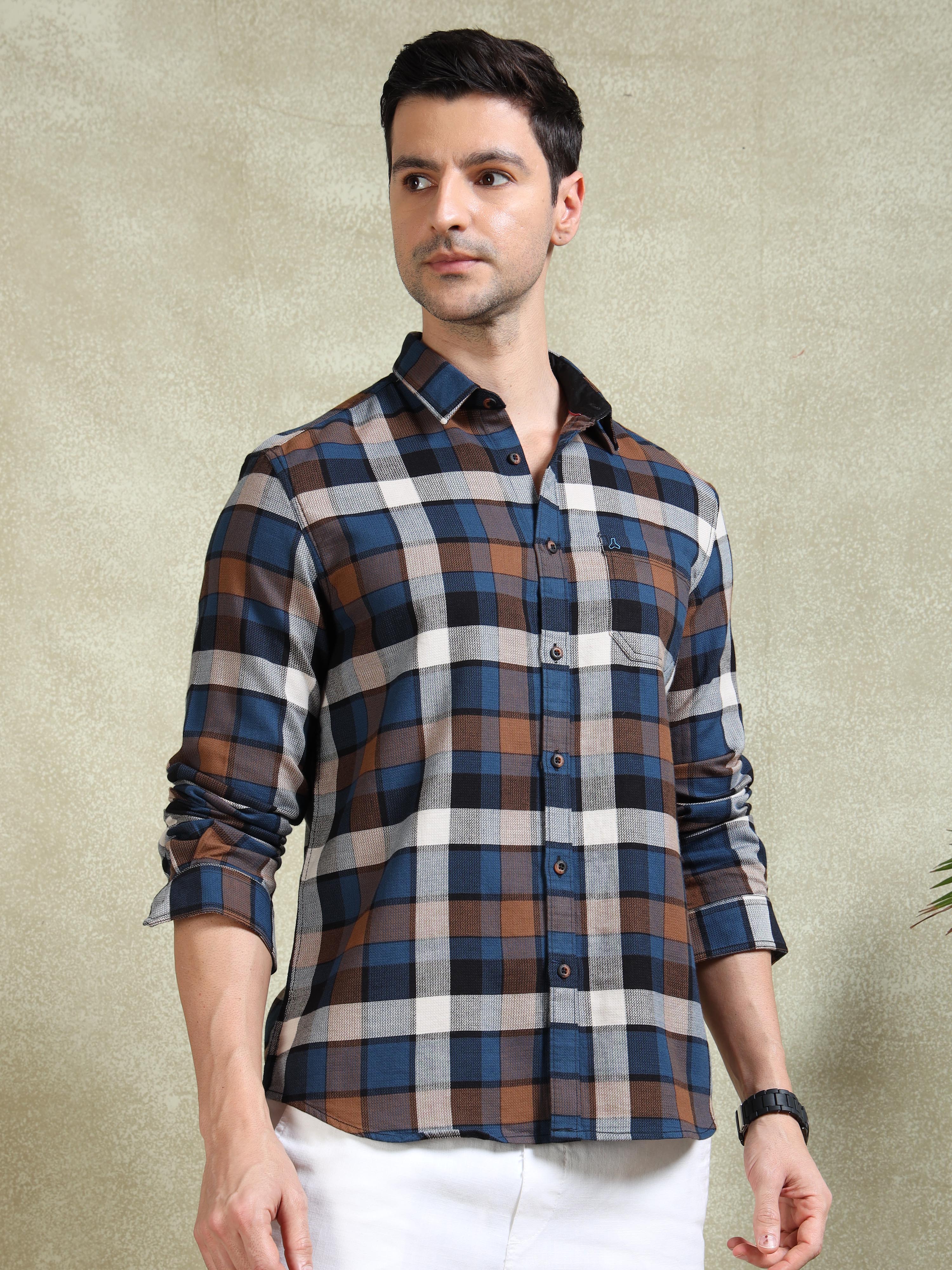 MEN'S BLUE CHECKS SLIM FIT SHIRT