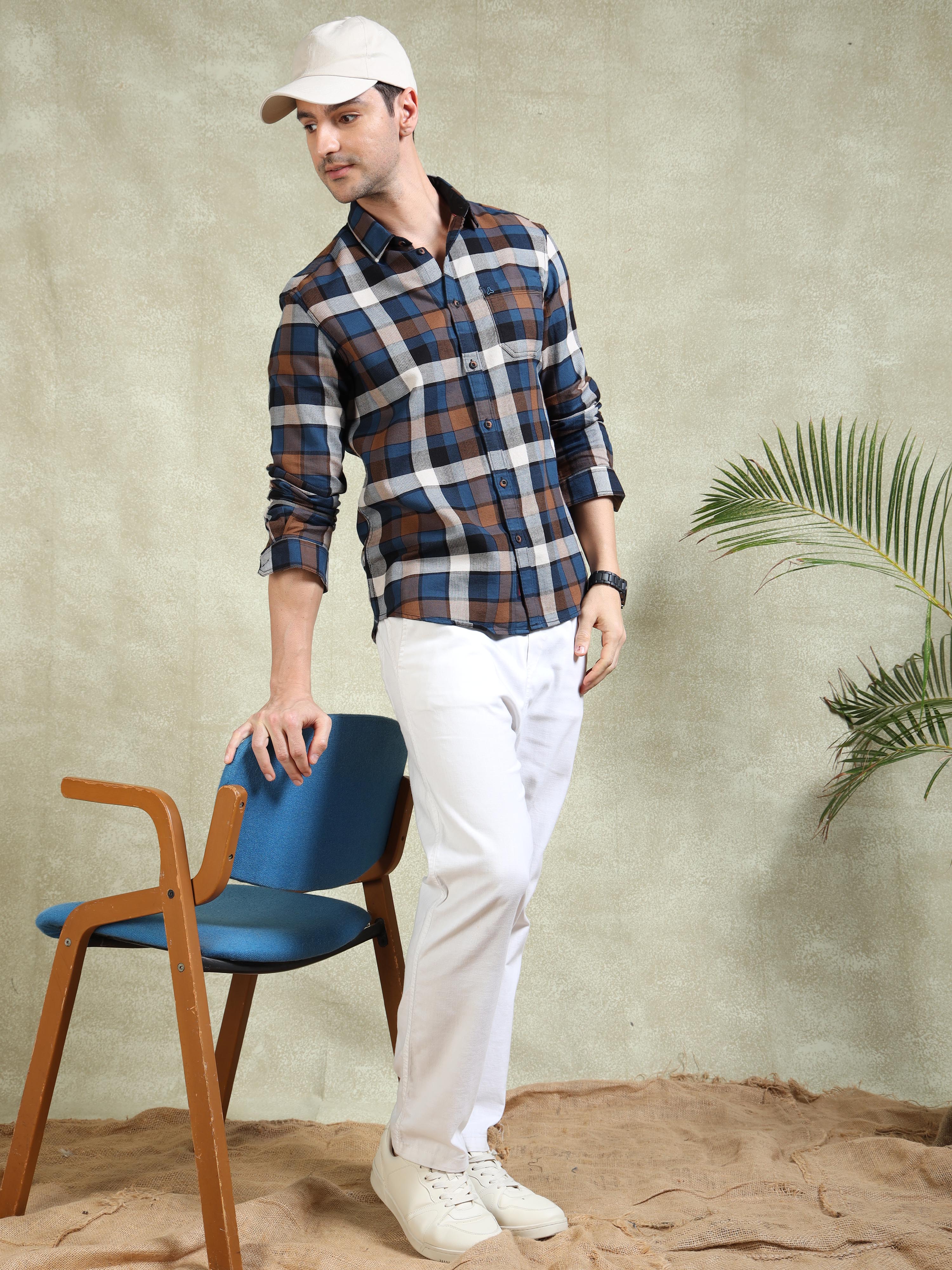 MEN'S BLUE CHECKS SLIM FIT SHIRT