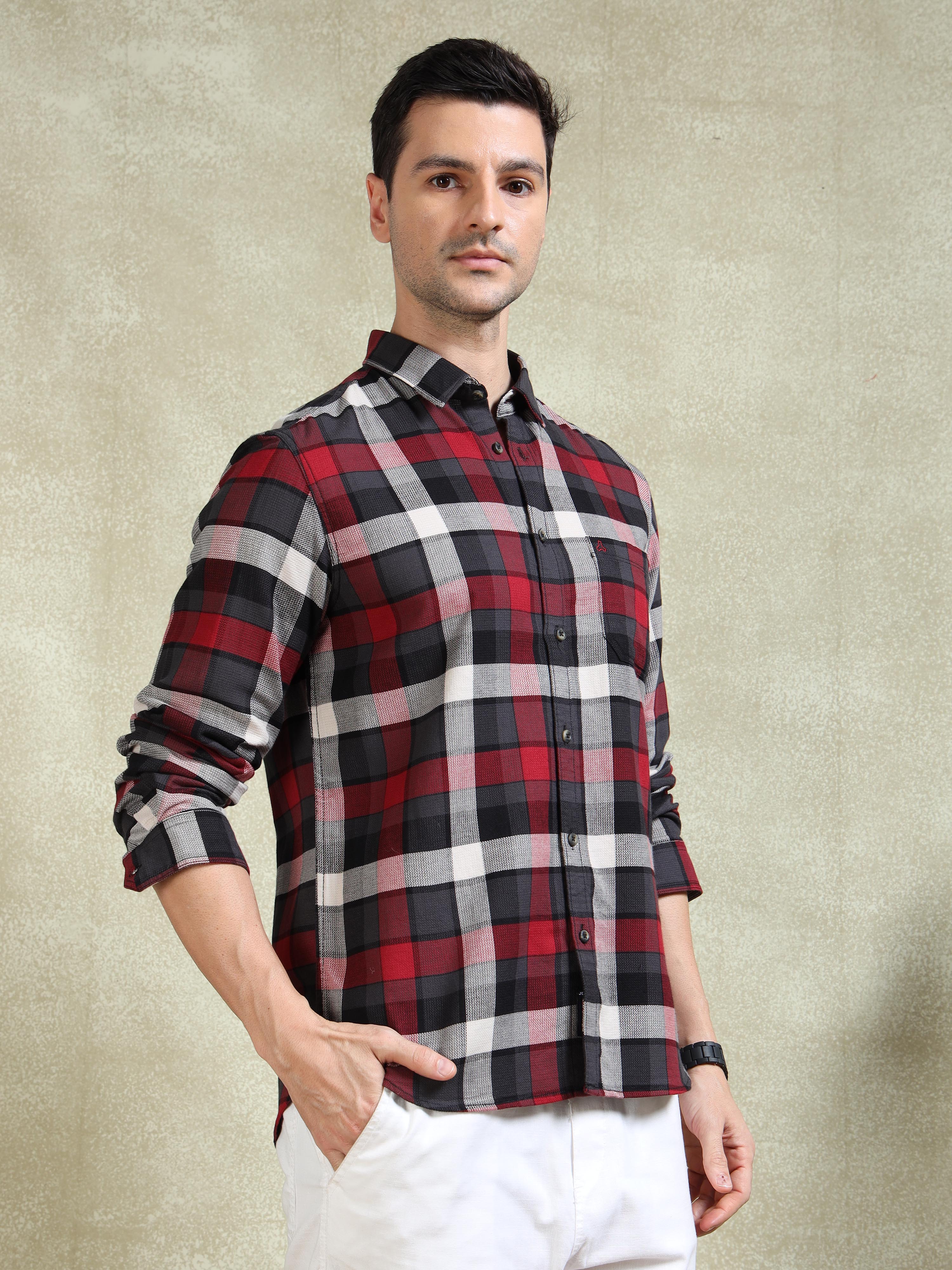 MEN'S RED CHECKS SLIM FIT SHIRT