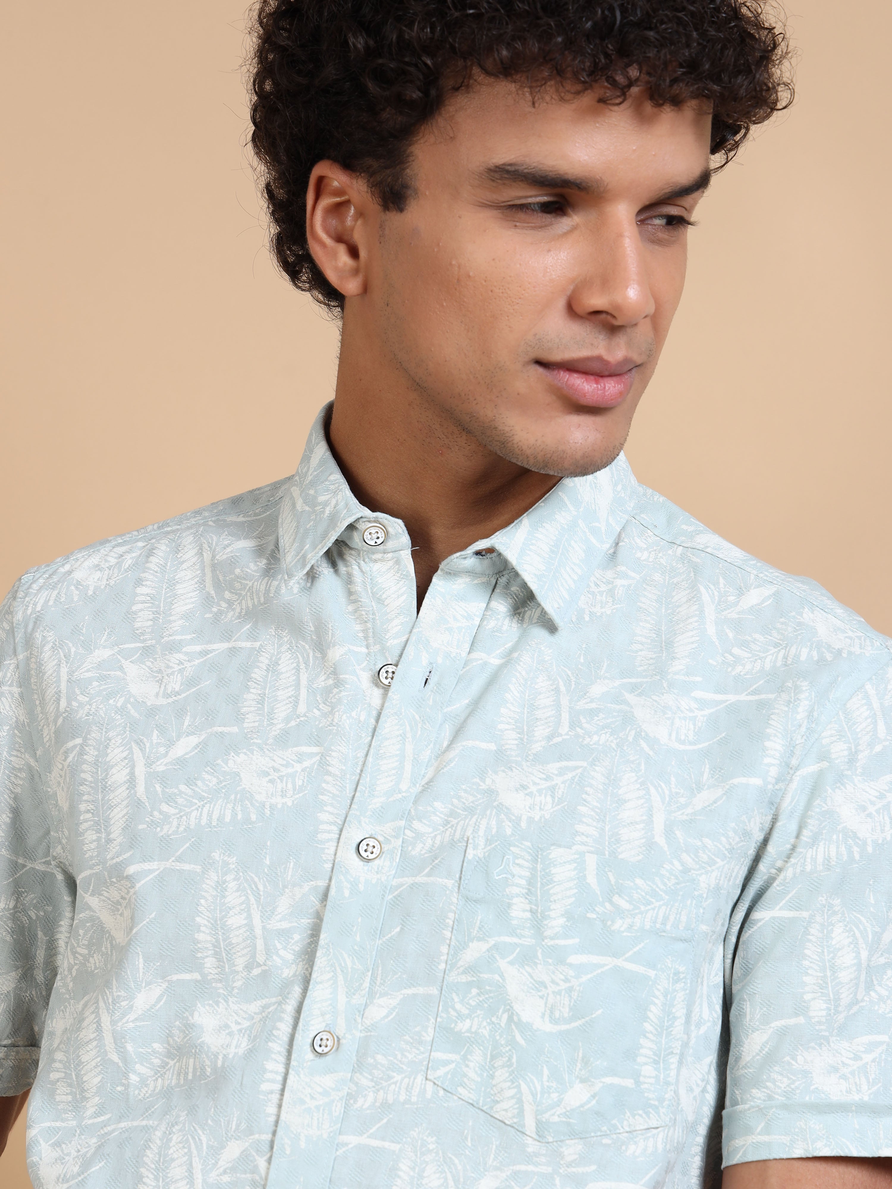 MEN'S LT.BLUE PRINT SLIM FIT SHIRT