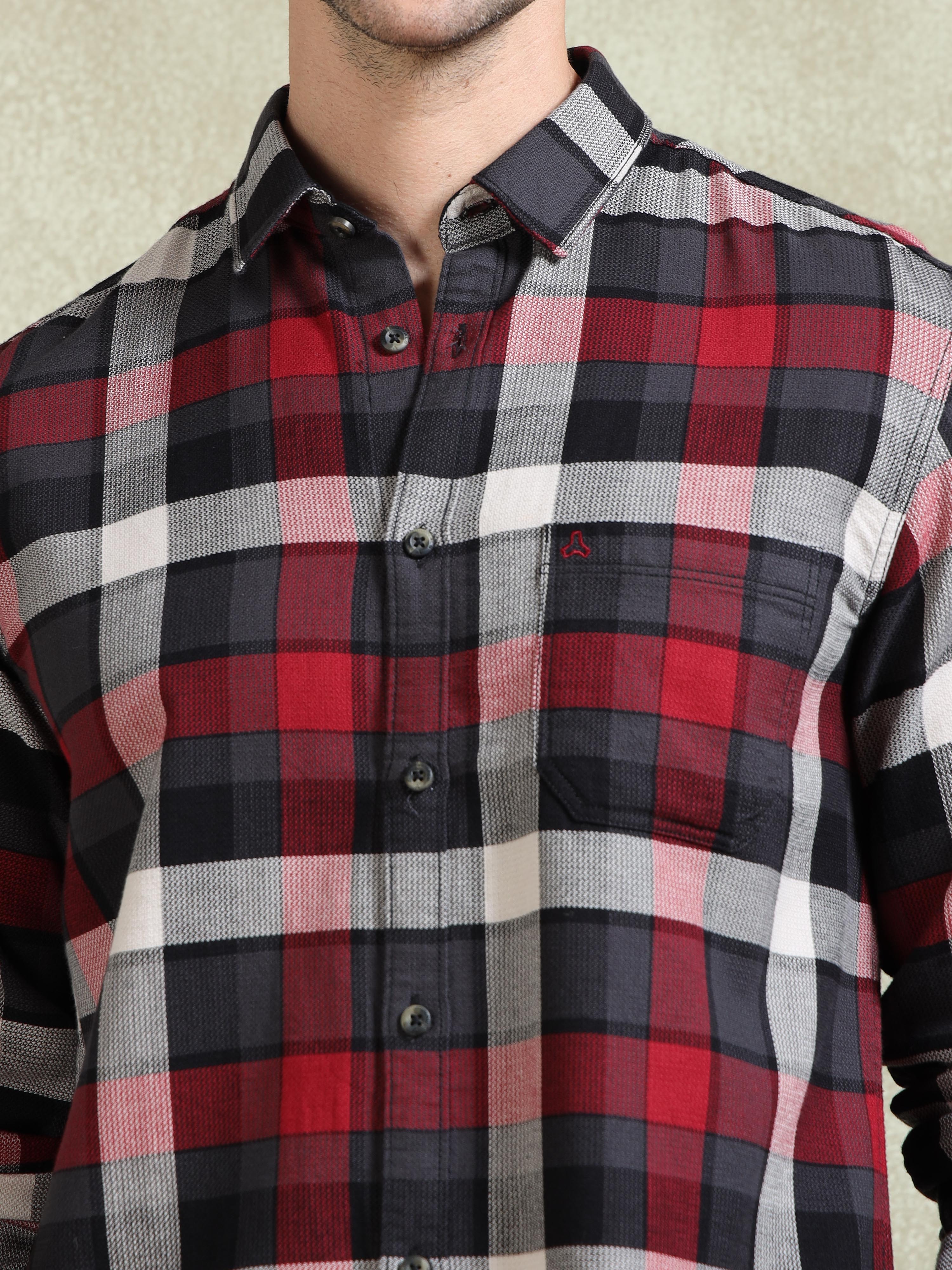 MEN'S RED CHECKS SLIM FIT SHIRT
