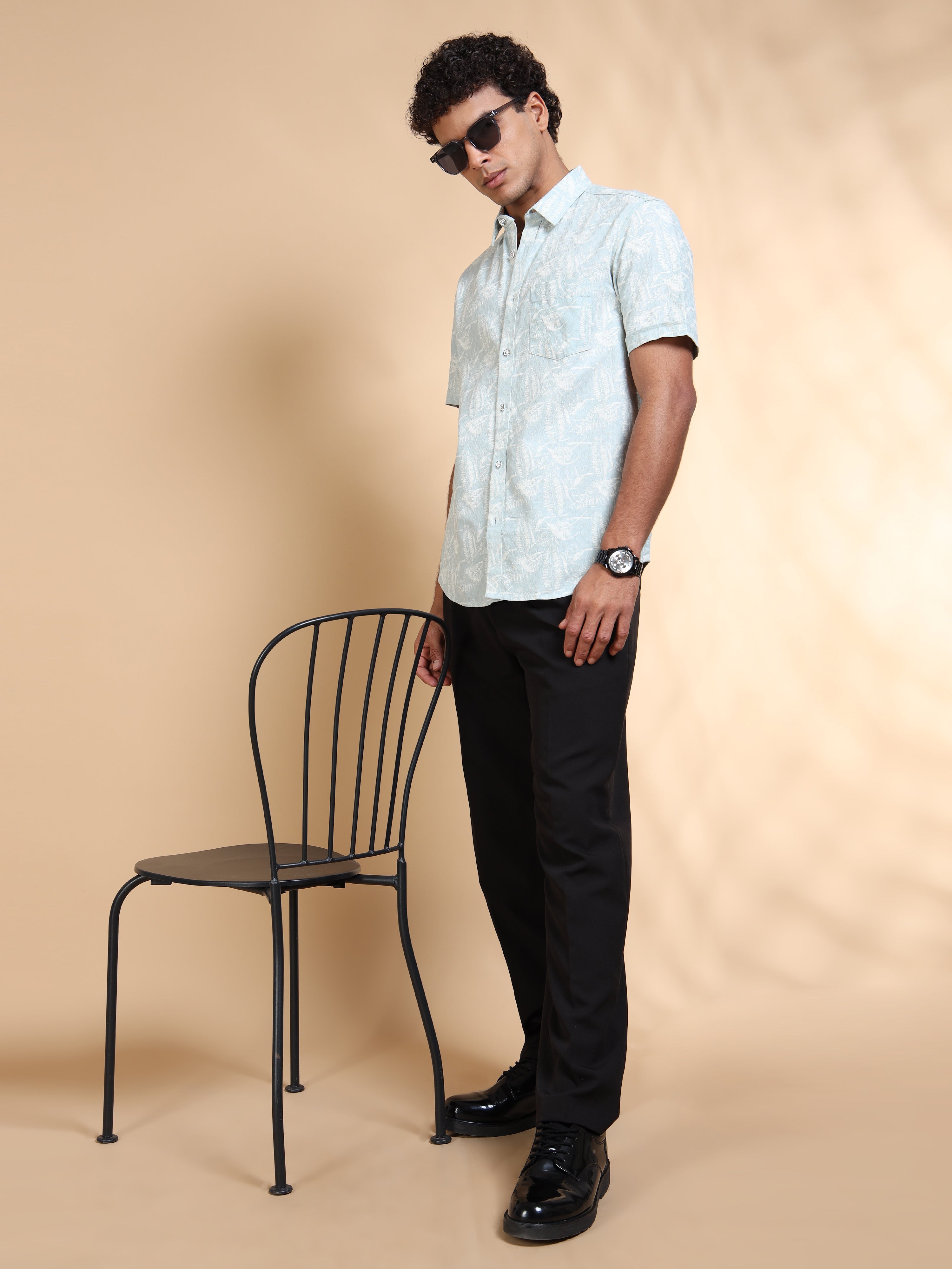 MEN'S LT.BLUE PRINT SLIM FIT SHIRT