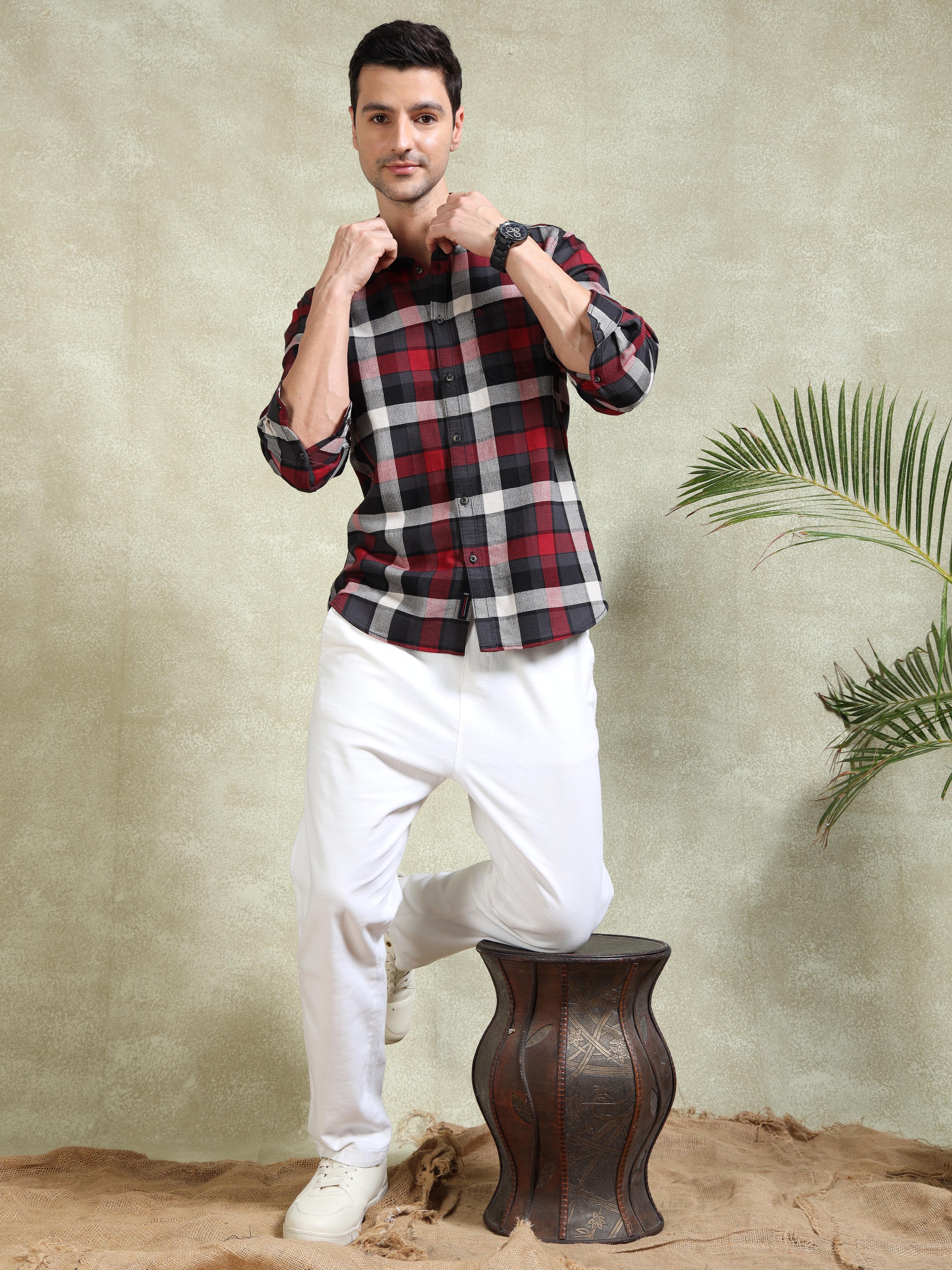 MEN'S RED CHECKS SLIM FIT SHIRT