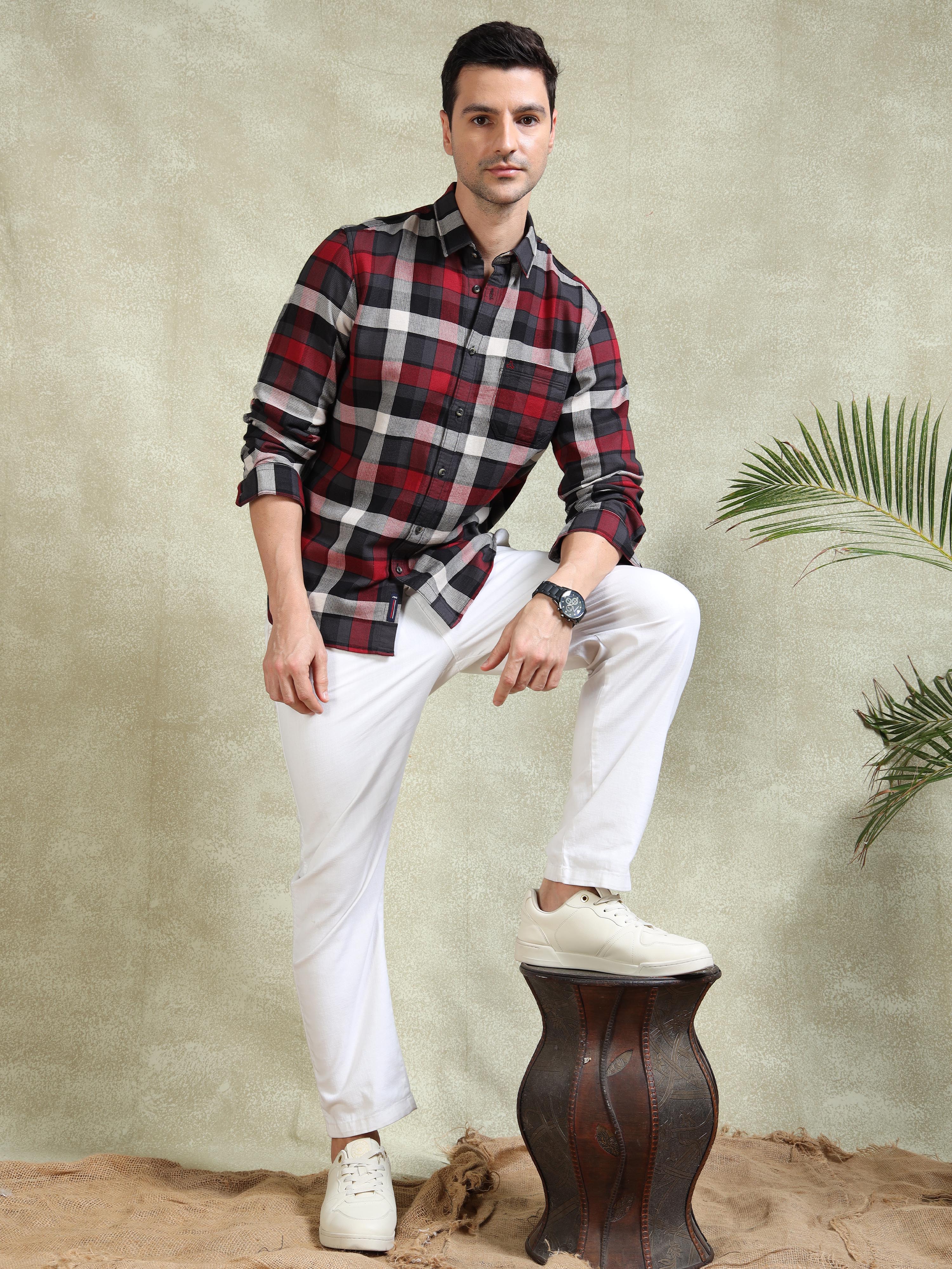 MEN'S RED CHECKS SLIM FIT SHIRT