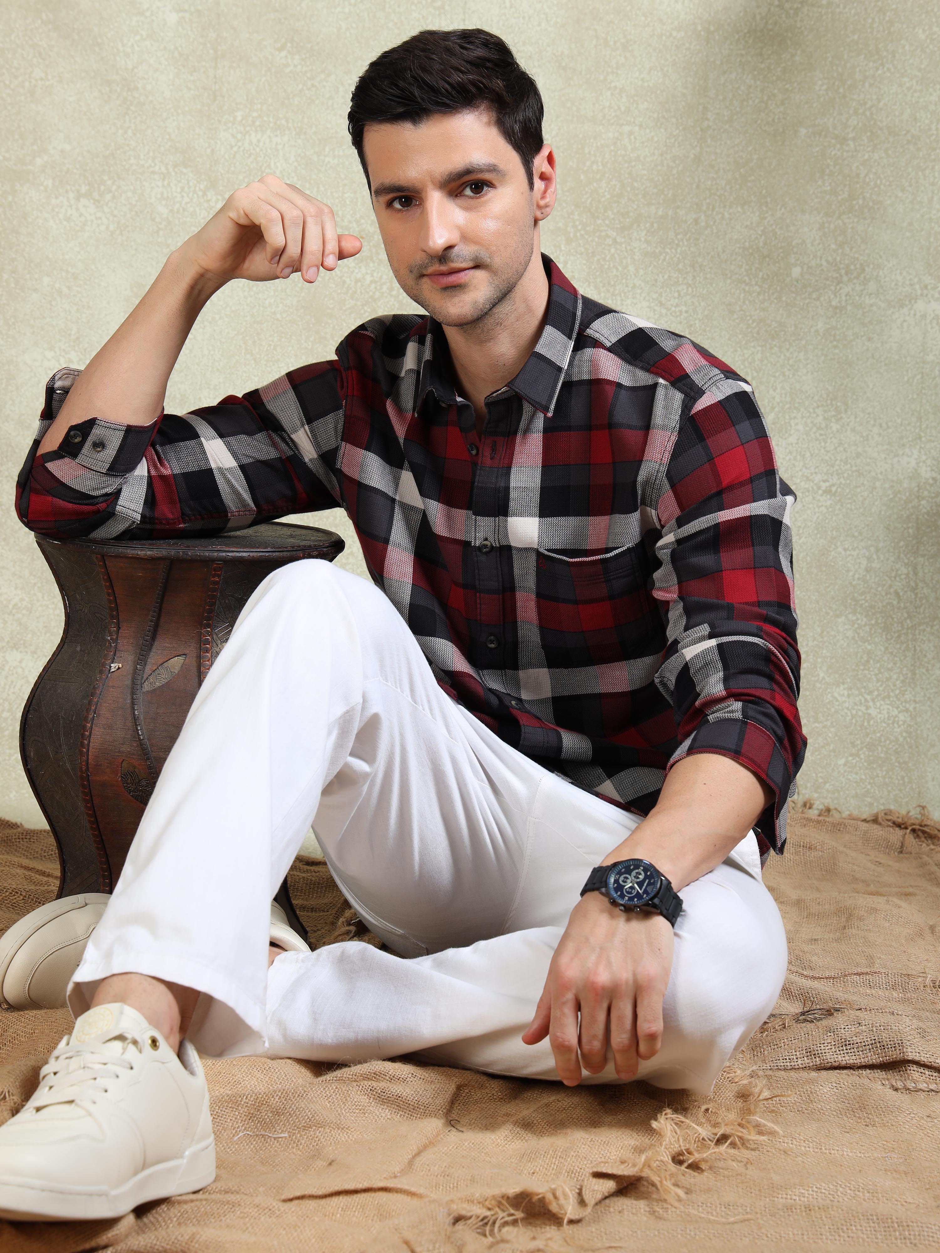 MEN'S RED CHECKS SLIM FIT SHIRT