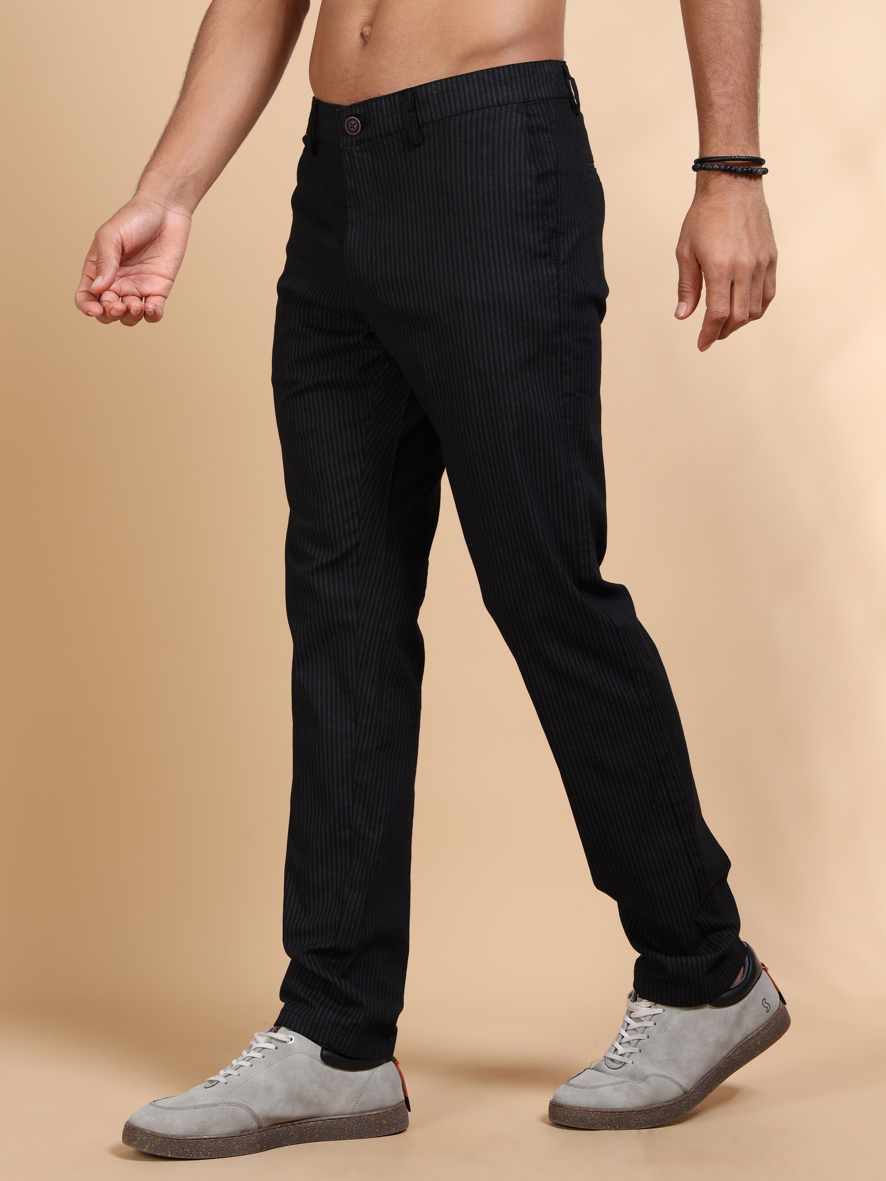 MEN'S BLACK STRIPES SLIM FIT TROUSER