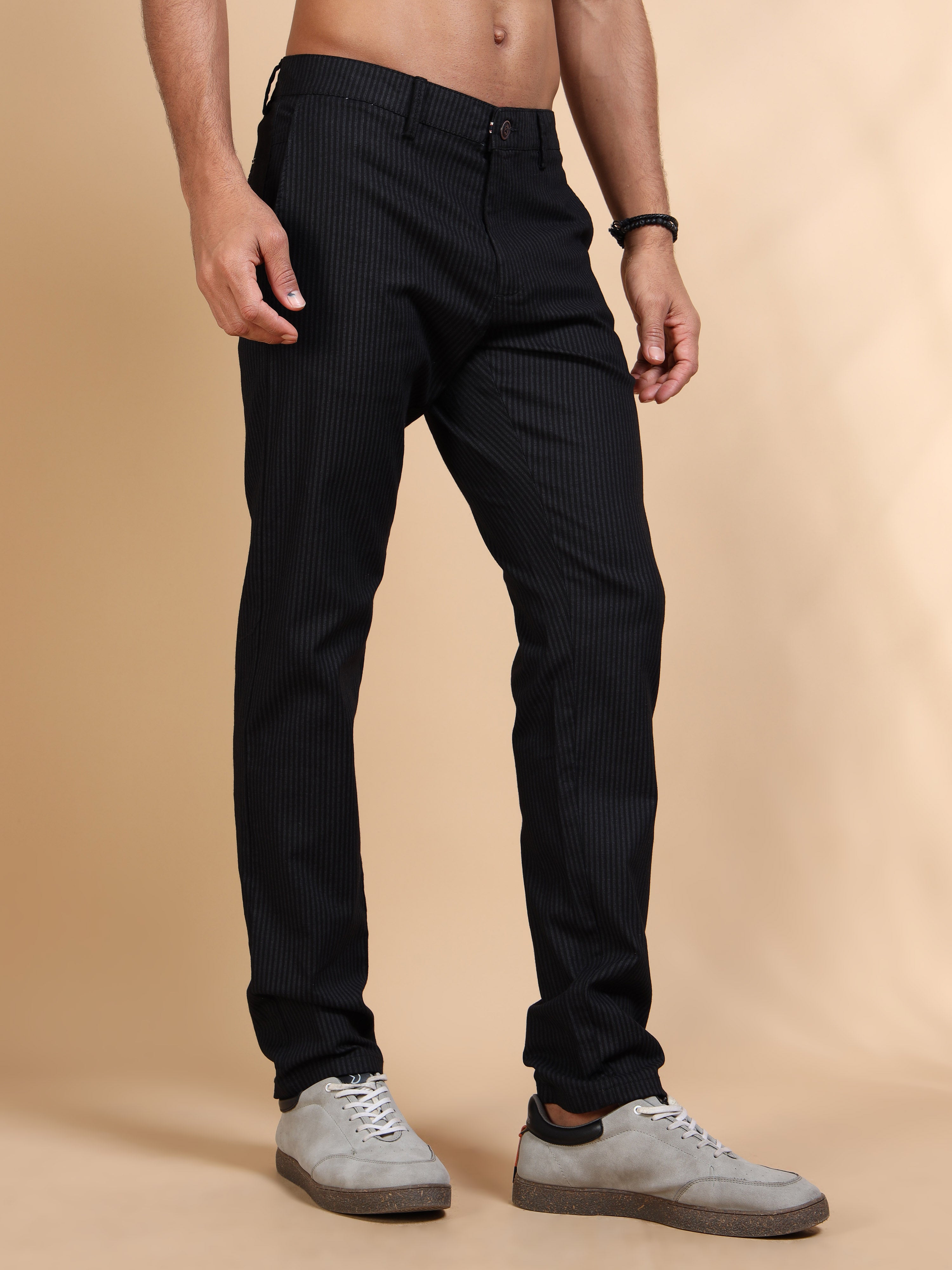 MEN'S BLACK STRIPES SLIM FIT TROUSER