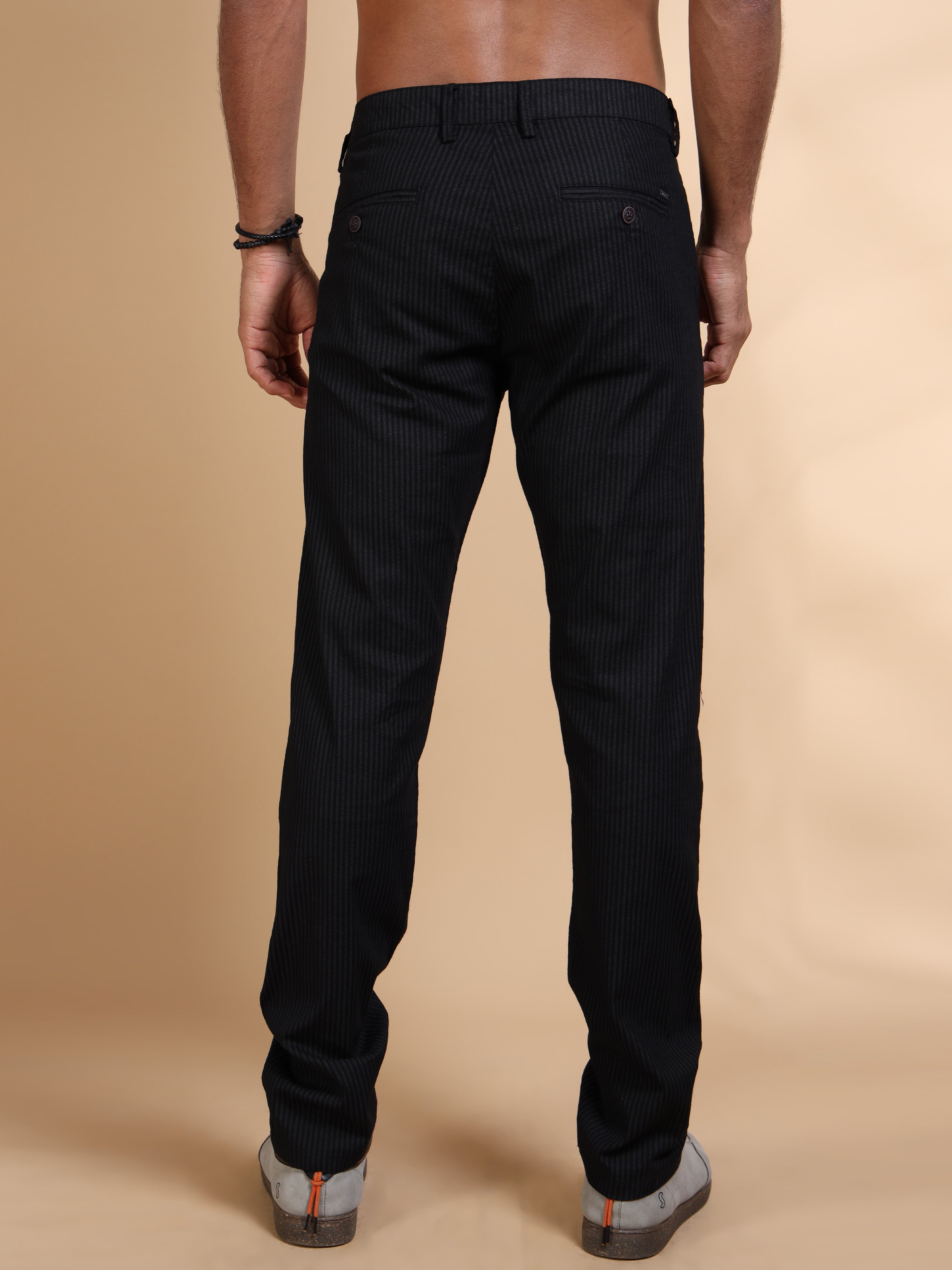 MEN'S BLACK STRIPES SLIM FIT TROUSER