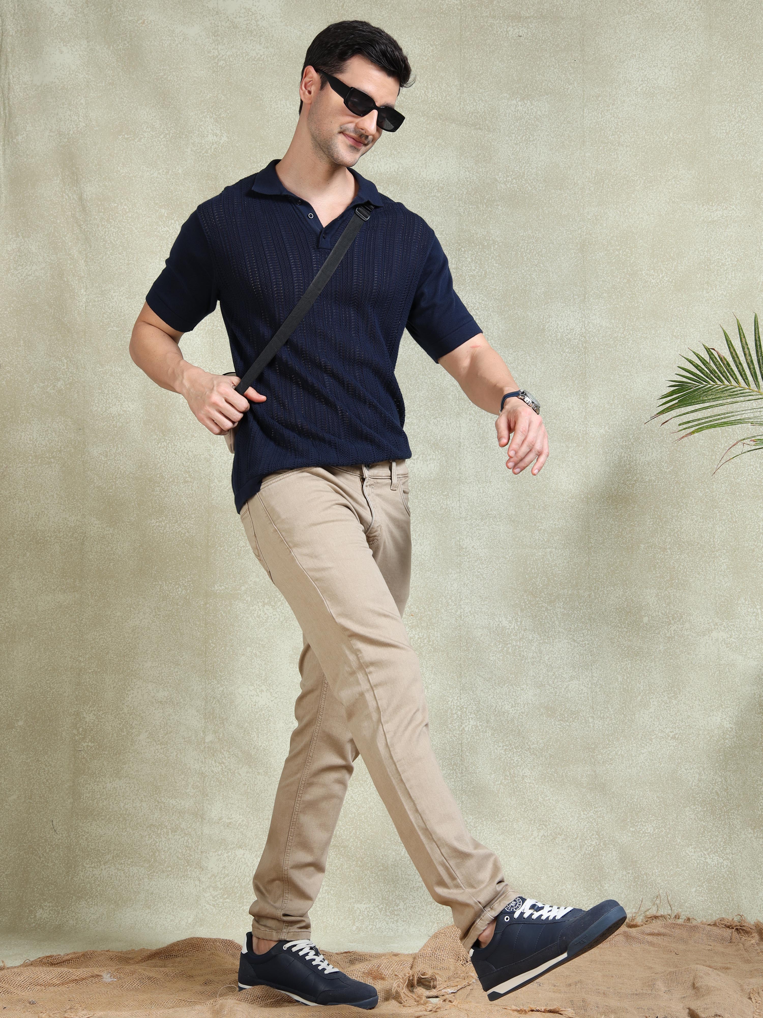 MEN'S KHAKI SOLID SLIM FIT JEANS