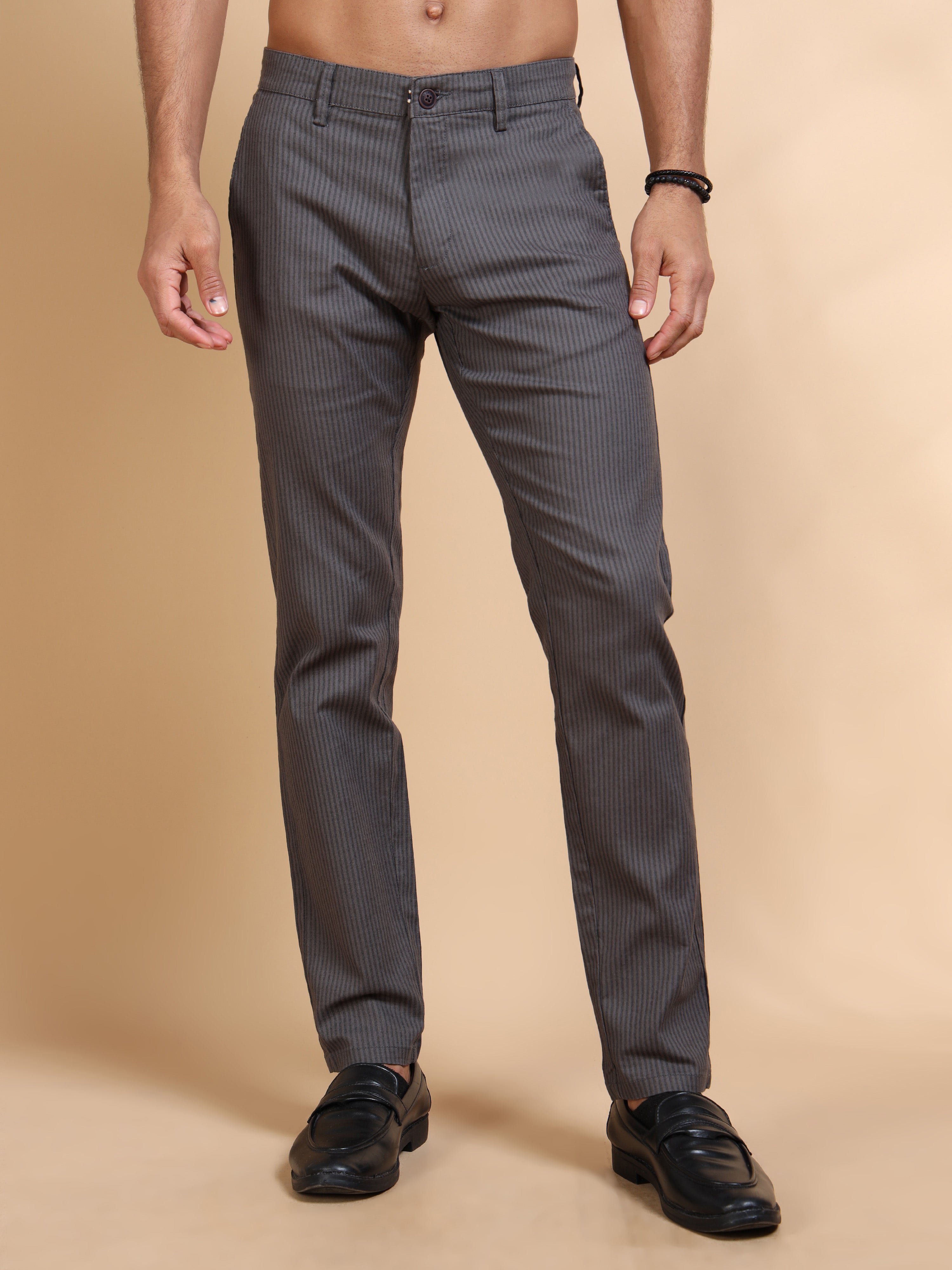 MEN'S DK.GREY STRIPES SLIM FIT TROUSER