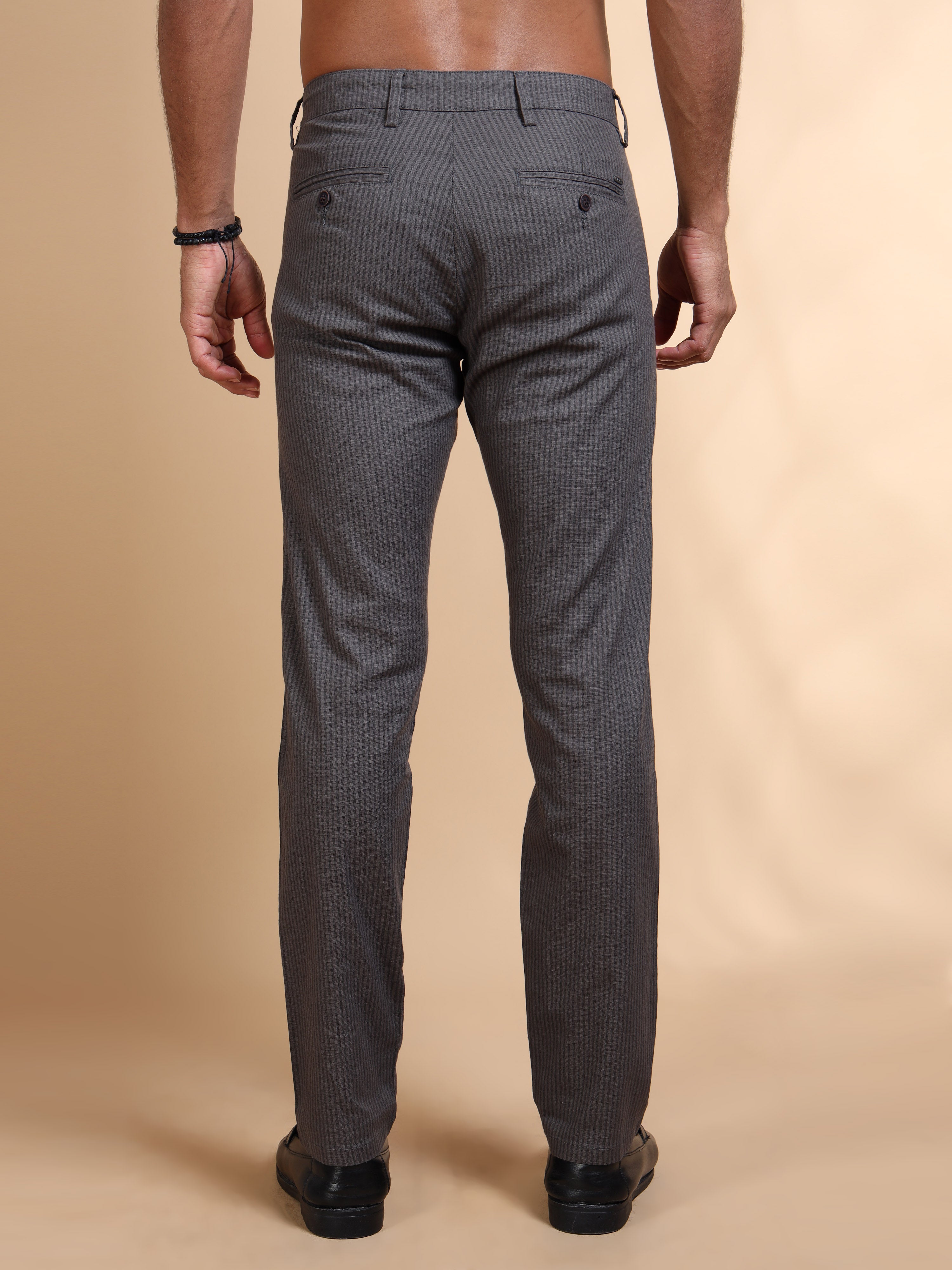 MEN'S DK.GREY STRIPES SLIM FIT TROUSER