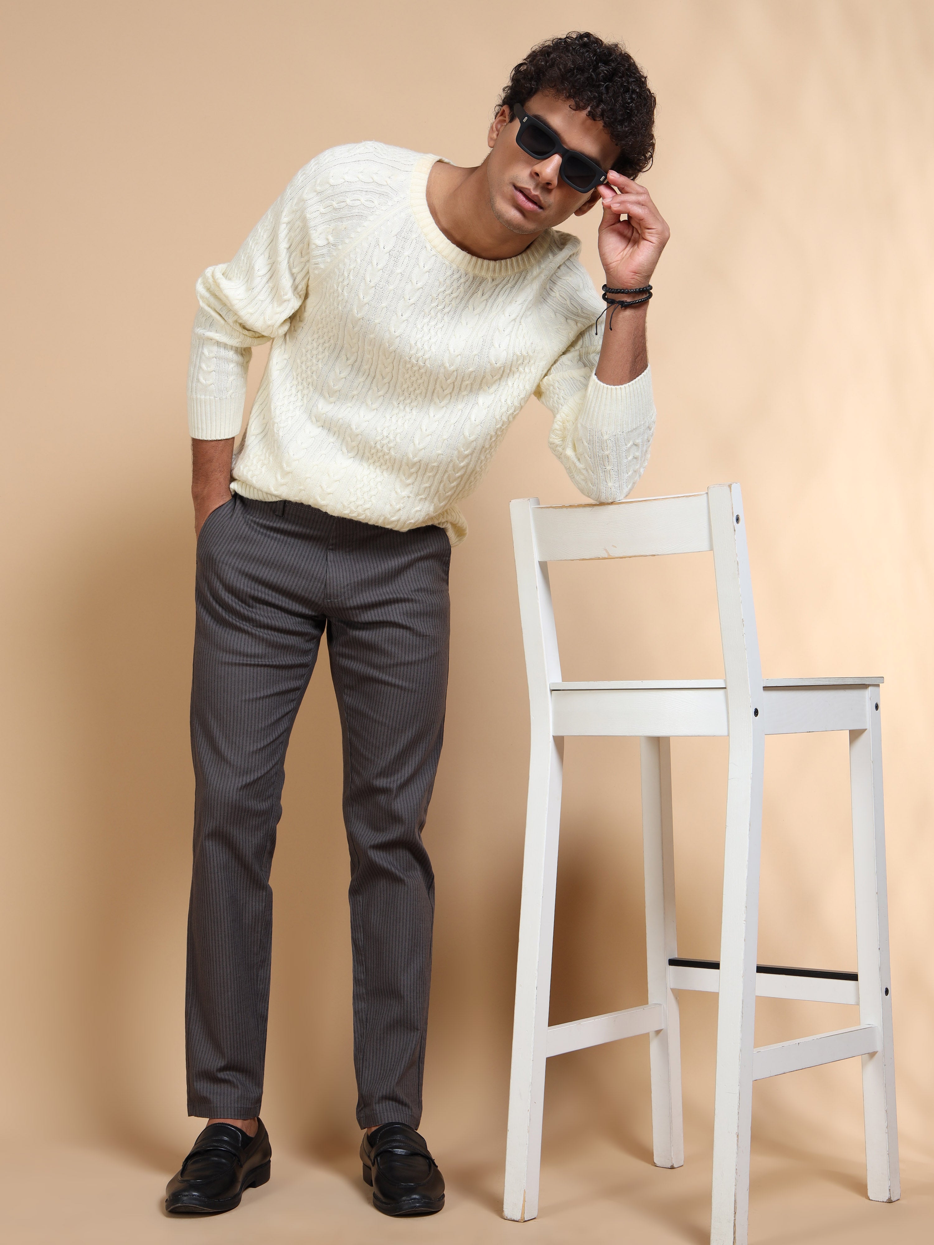 MEN'S DK.GREY STRIPES SLIM FIT TROUSER