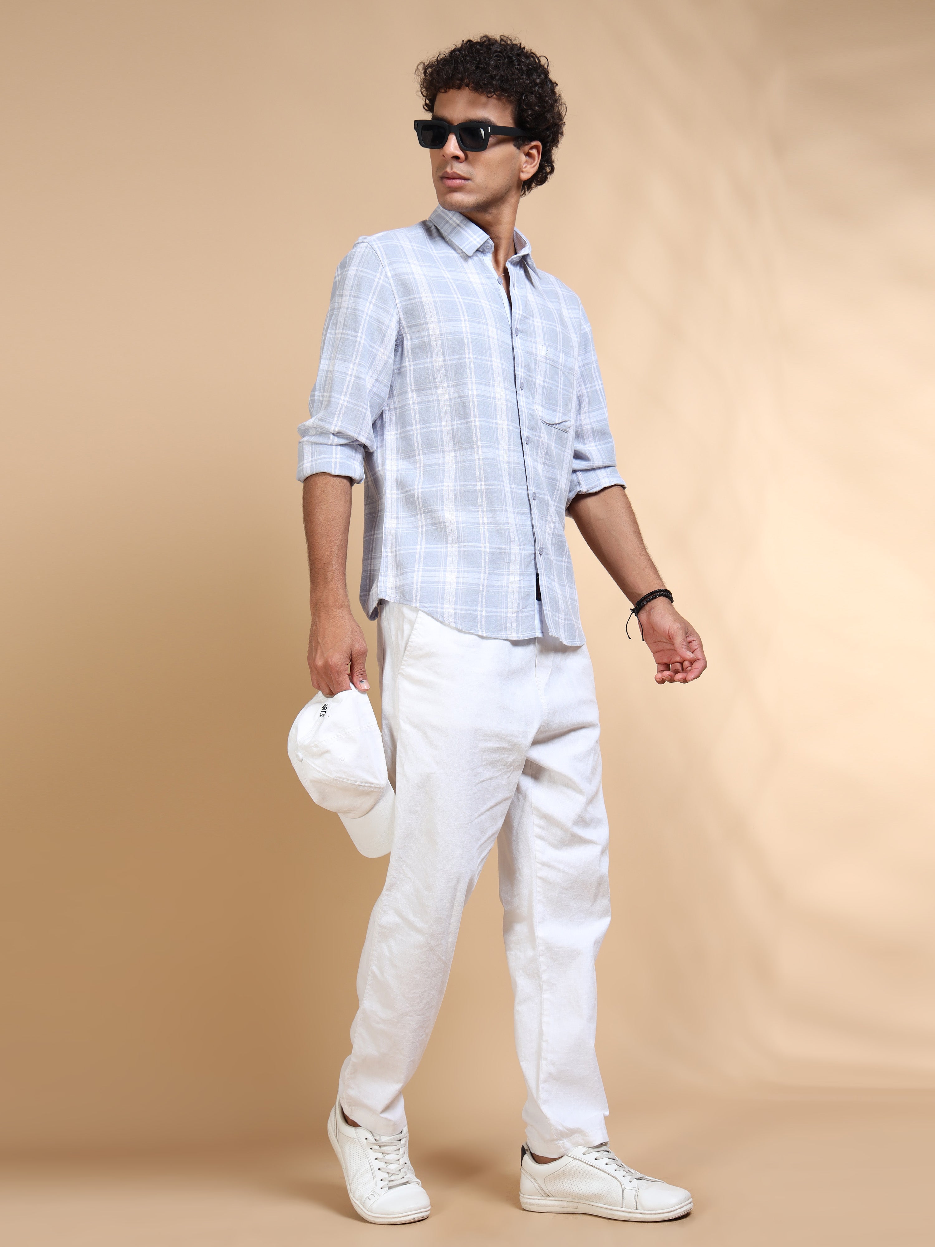 MEN'S LT.GREY CHECKS SLIM FIT SHIRT