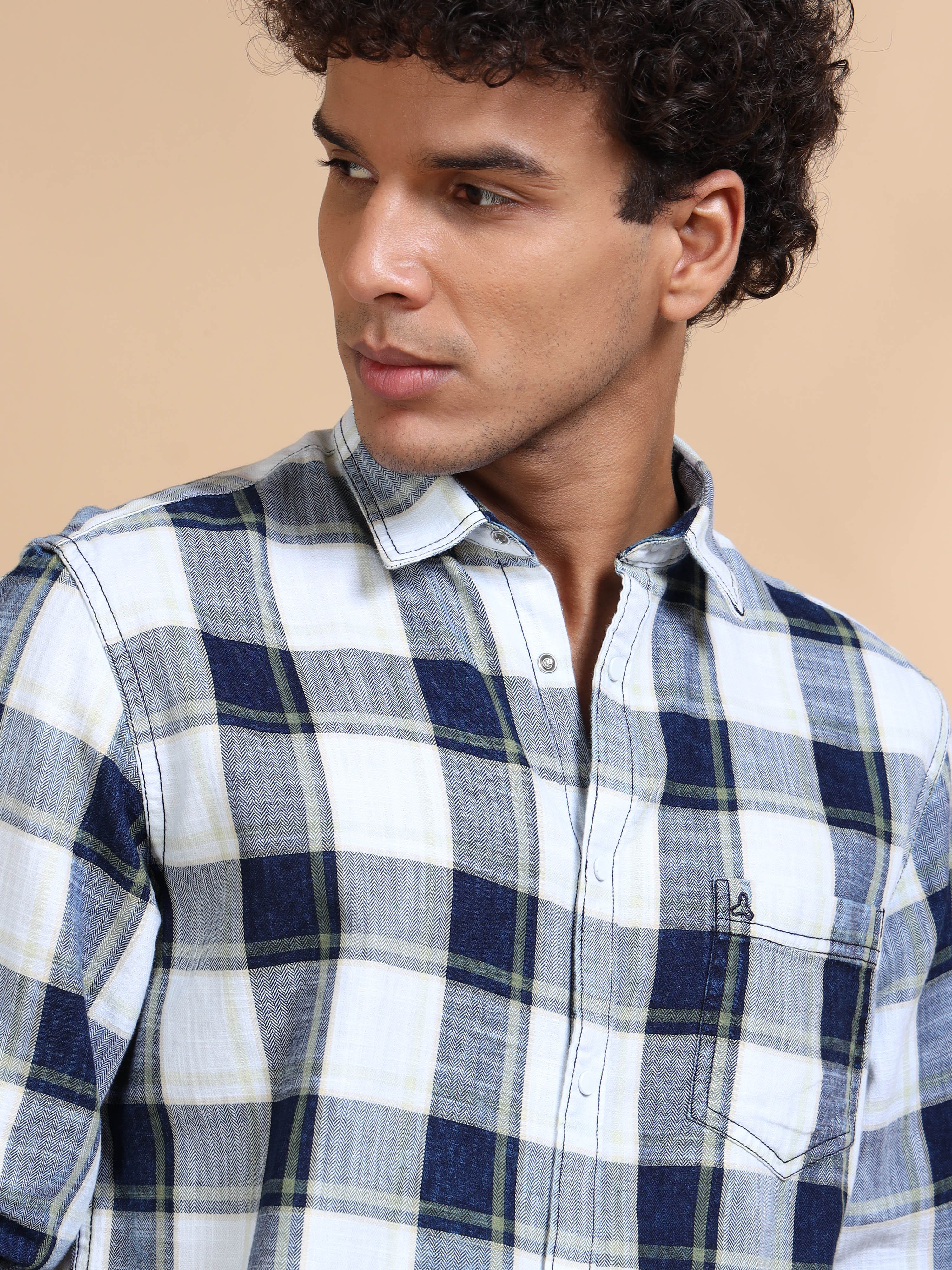 MEN'S GREEN INDIGO CHECKS SLIM FIT SHIRT