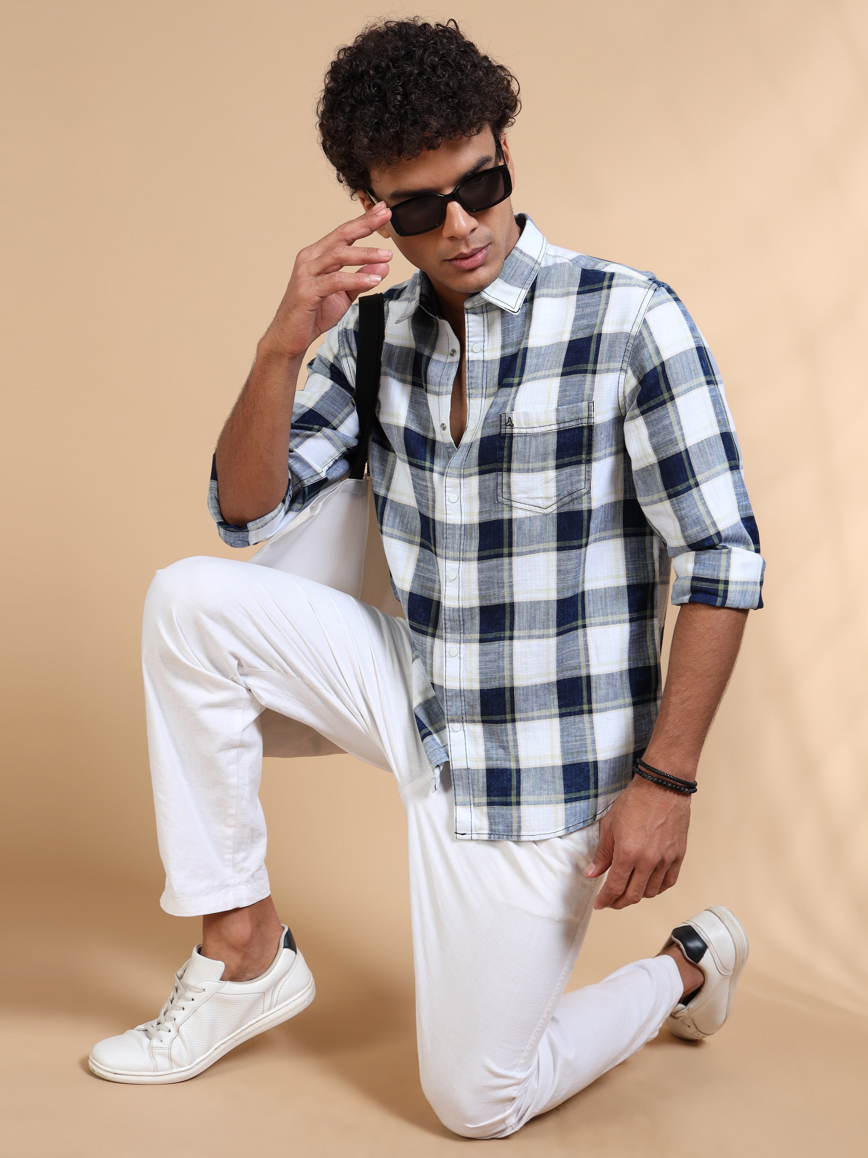 MEN'S GREEN INDIGO CHECKS SLIM FIT SHIRT