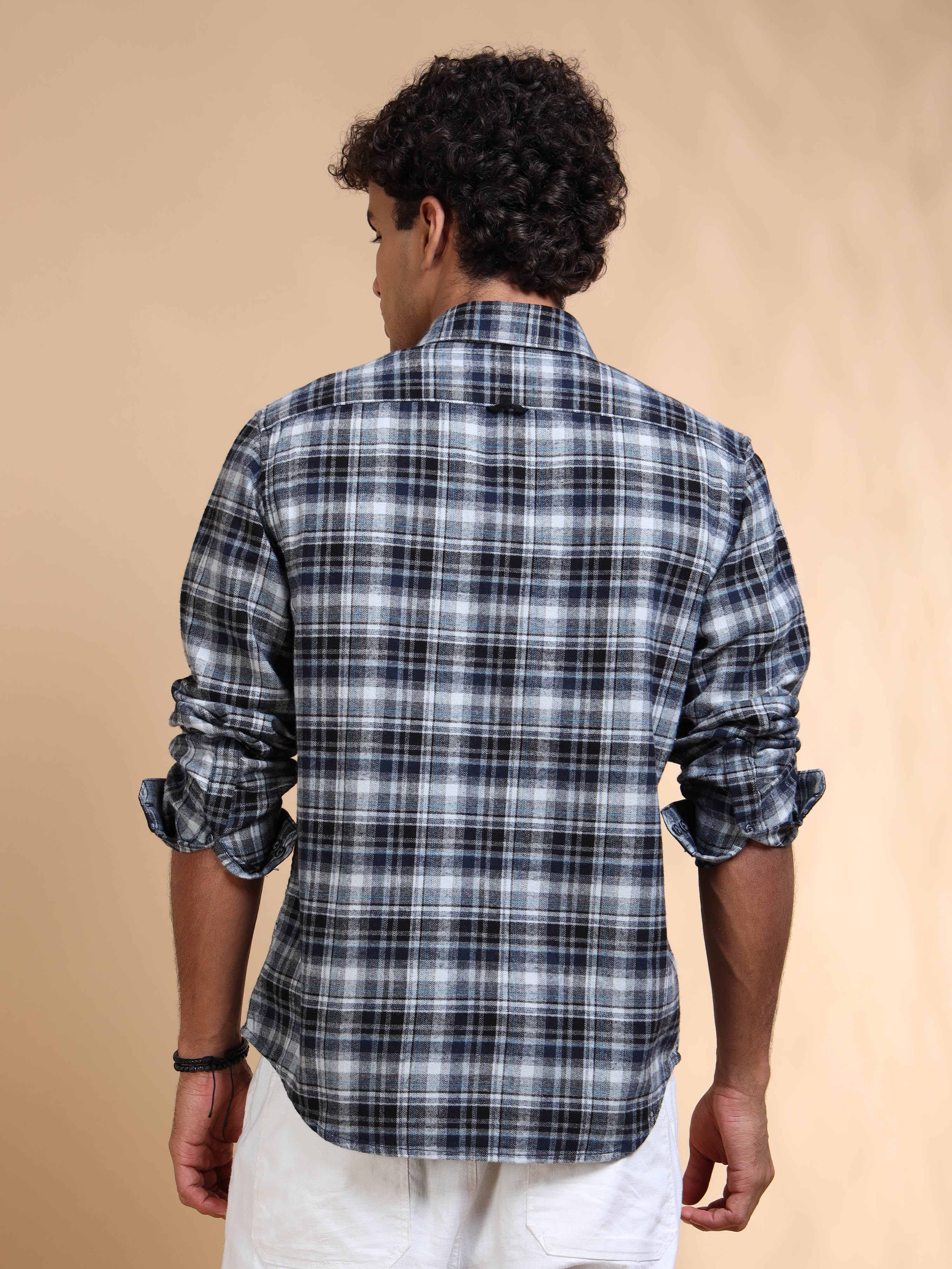 MEN'S LT.GREY BRUSHING CHECKS SLIM FIT SHIRT