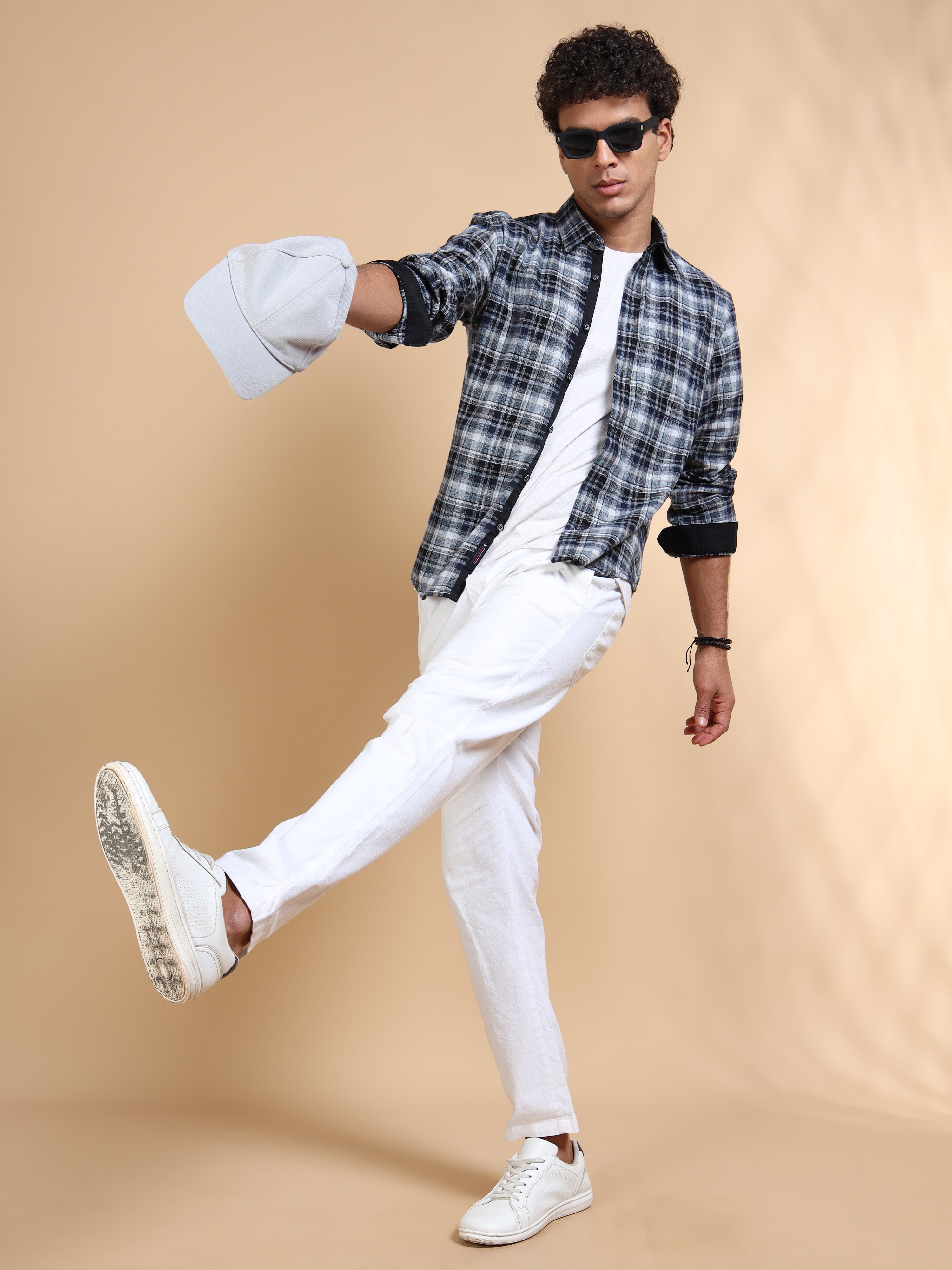 MEN'S LT.GREY BRUSHING CHECKS SLIM FIT SHIRT