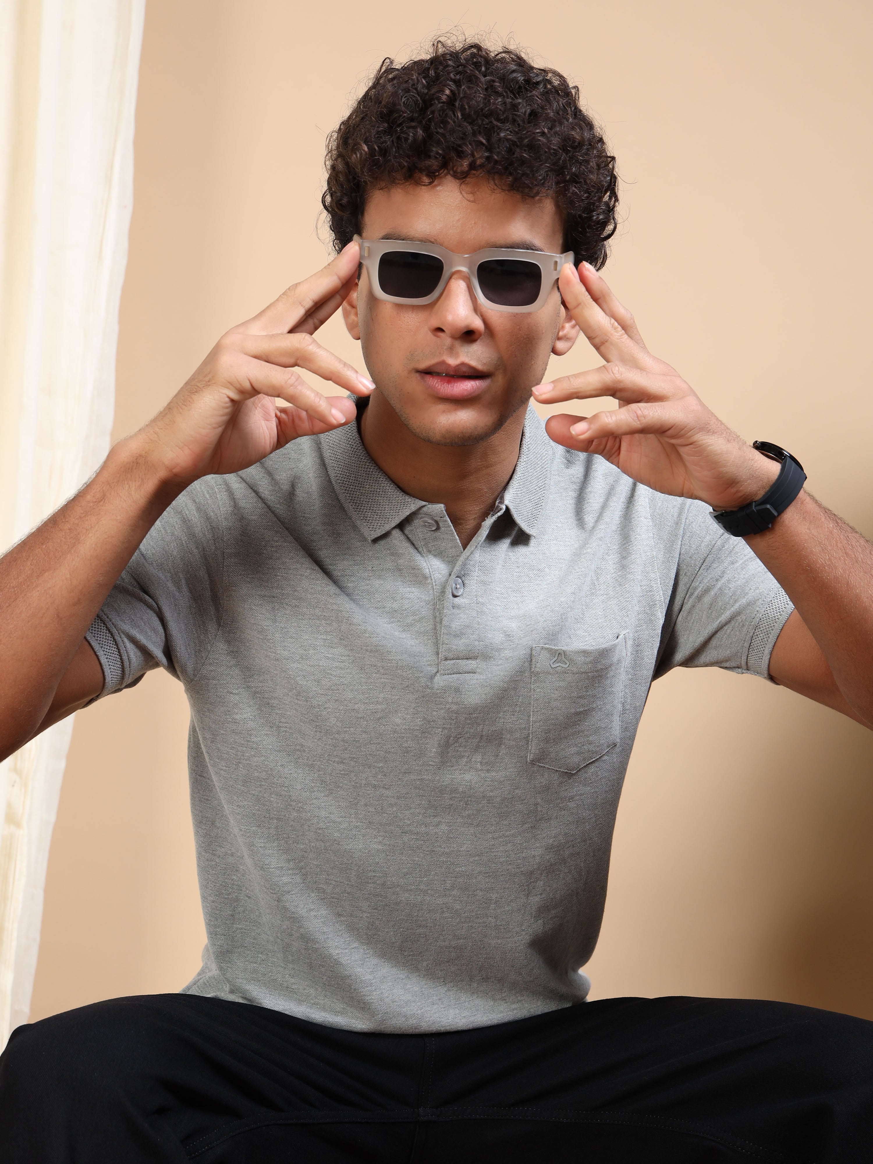 MEN'S GREY MELANGE SLIM FIT POLO TSHIRT