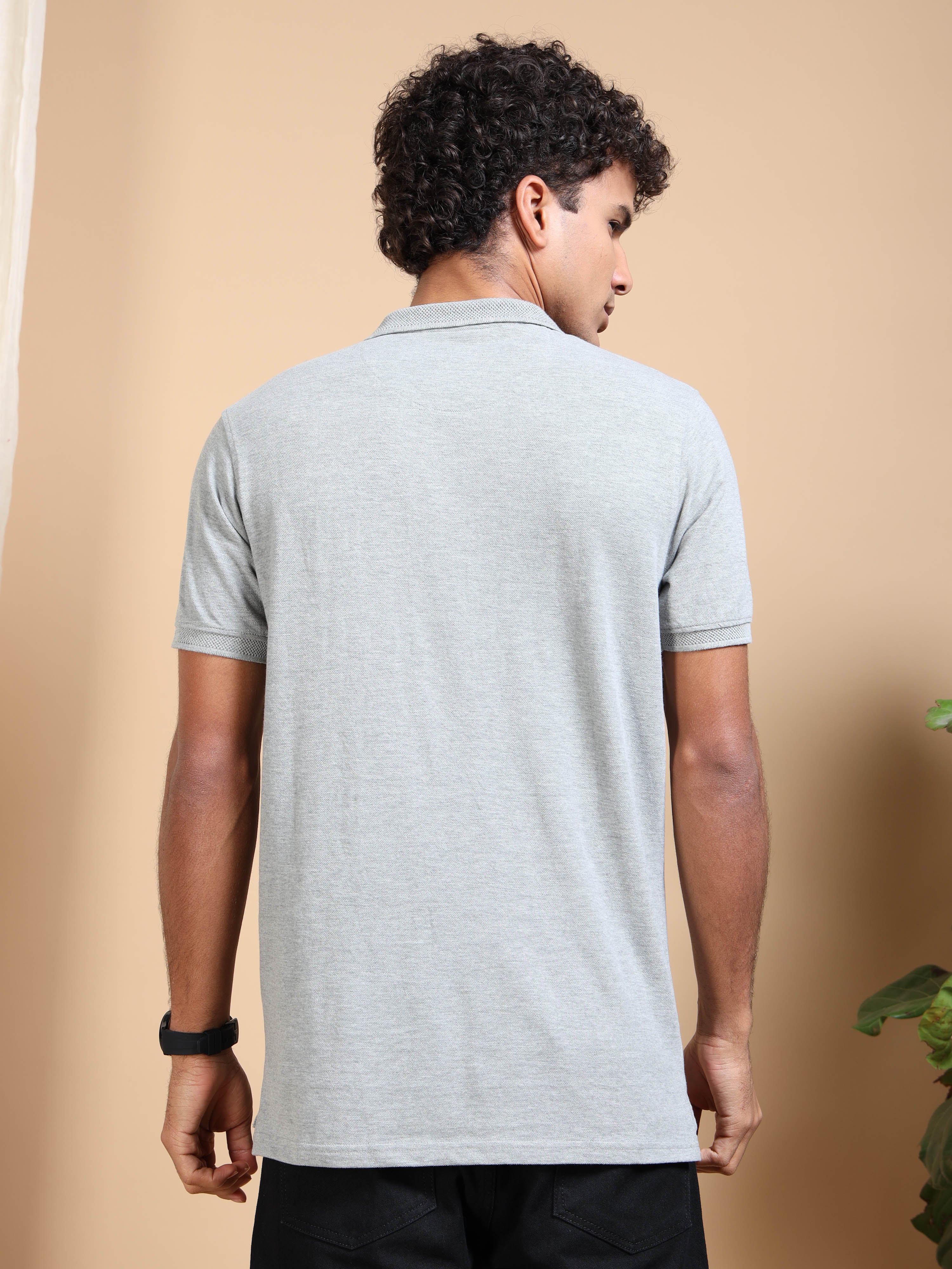 MEN'S GREY MELANGE SLIM FIT POLO TSHIRT
