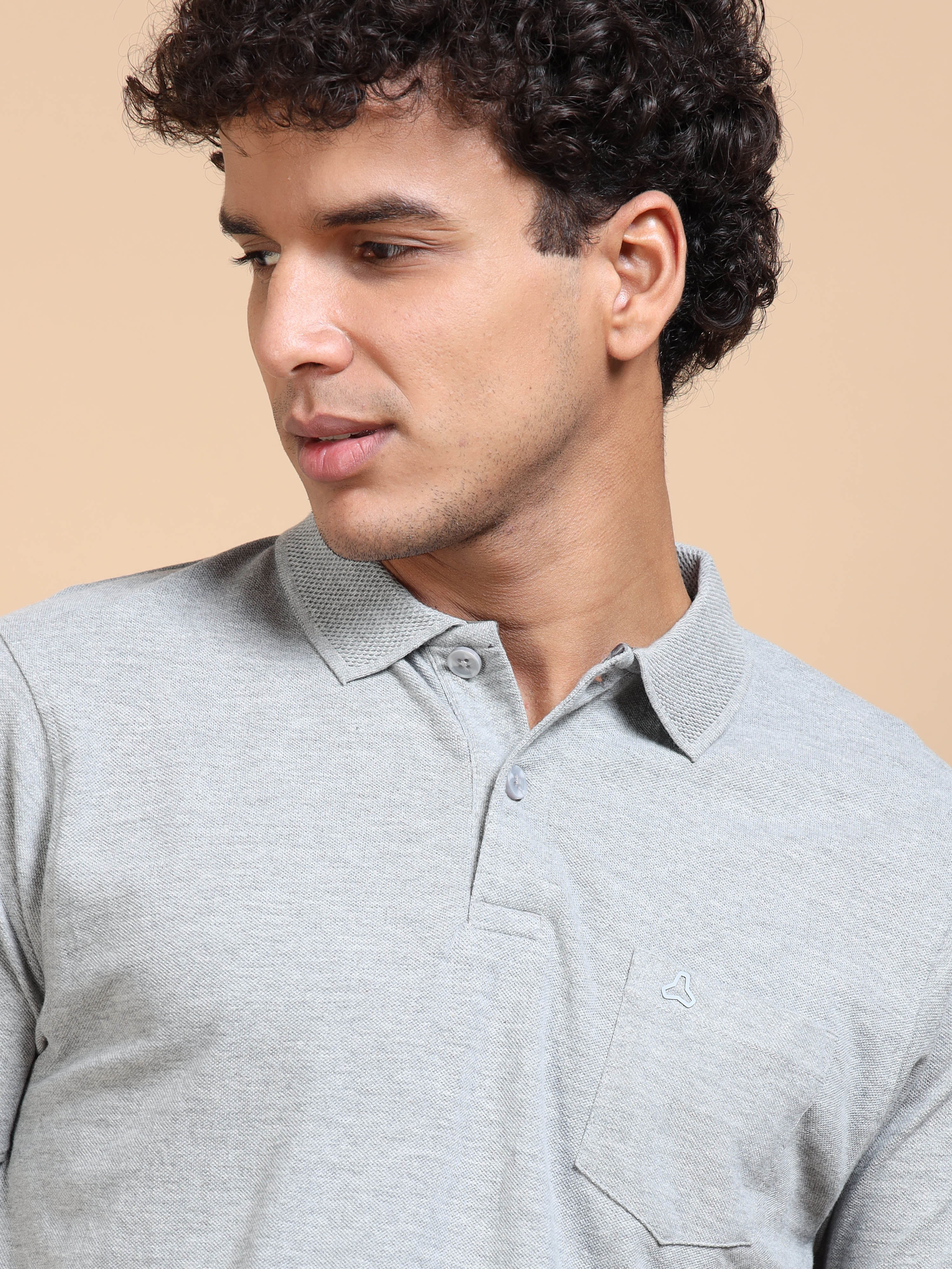 MEN'S GREY MELANGE SLIM FIT POLO TSHIRT