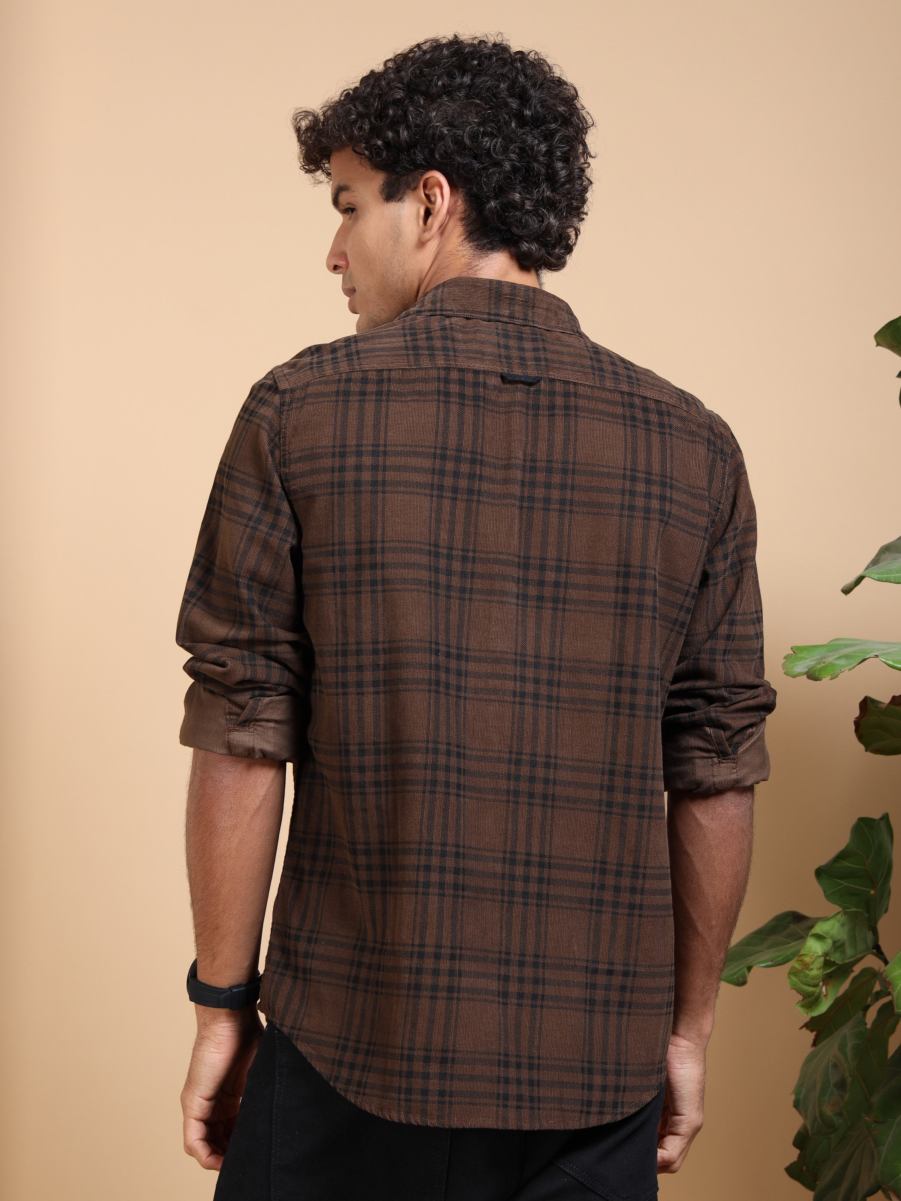 MEN'S BROWN CHECKS SLIM FIT SHIRT
