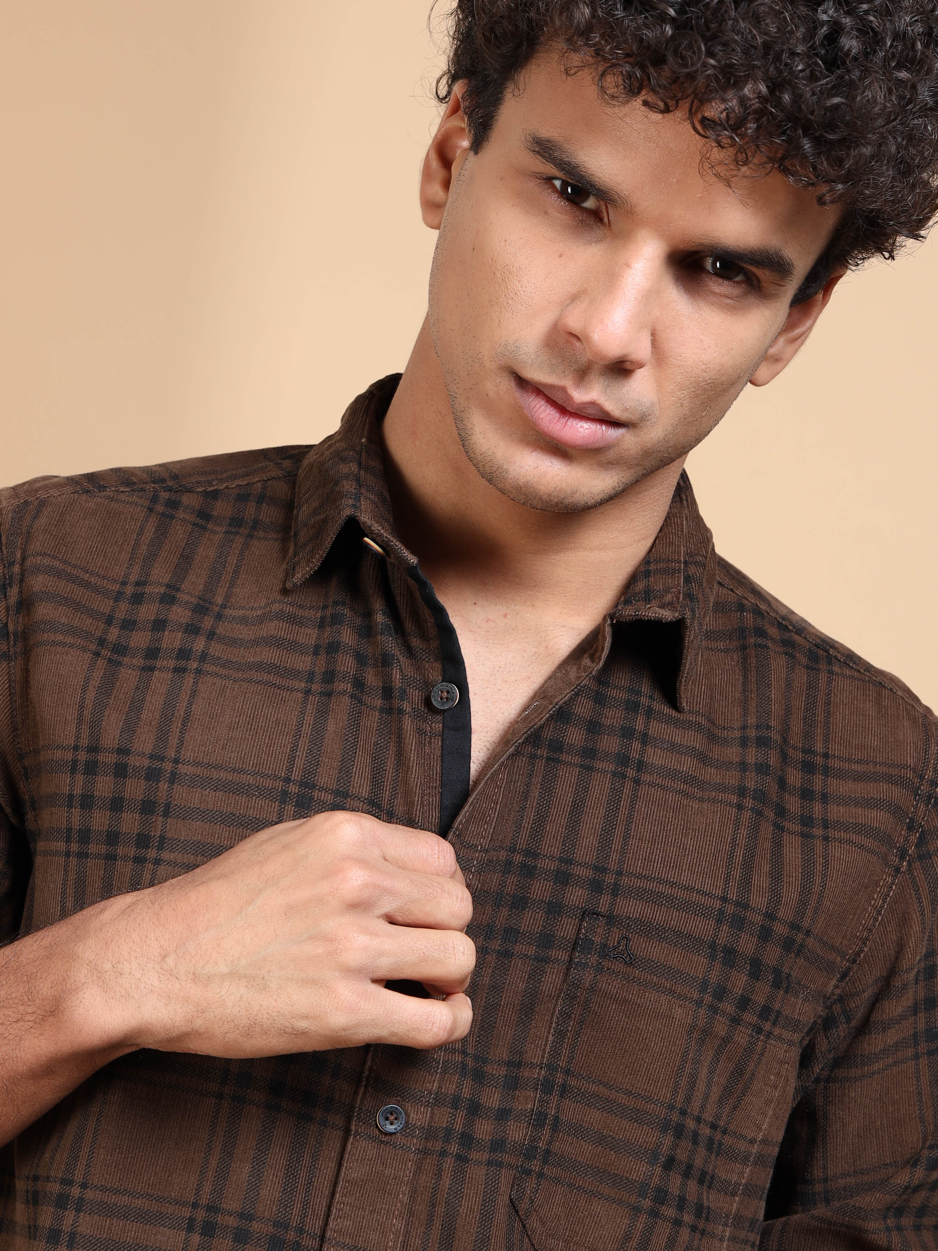 MEN'S BROWN CHECKS SLIM FIT SHIRT