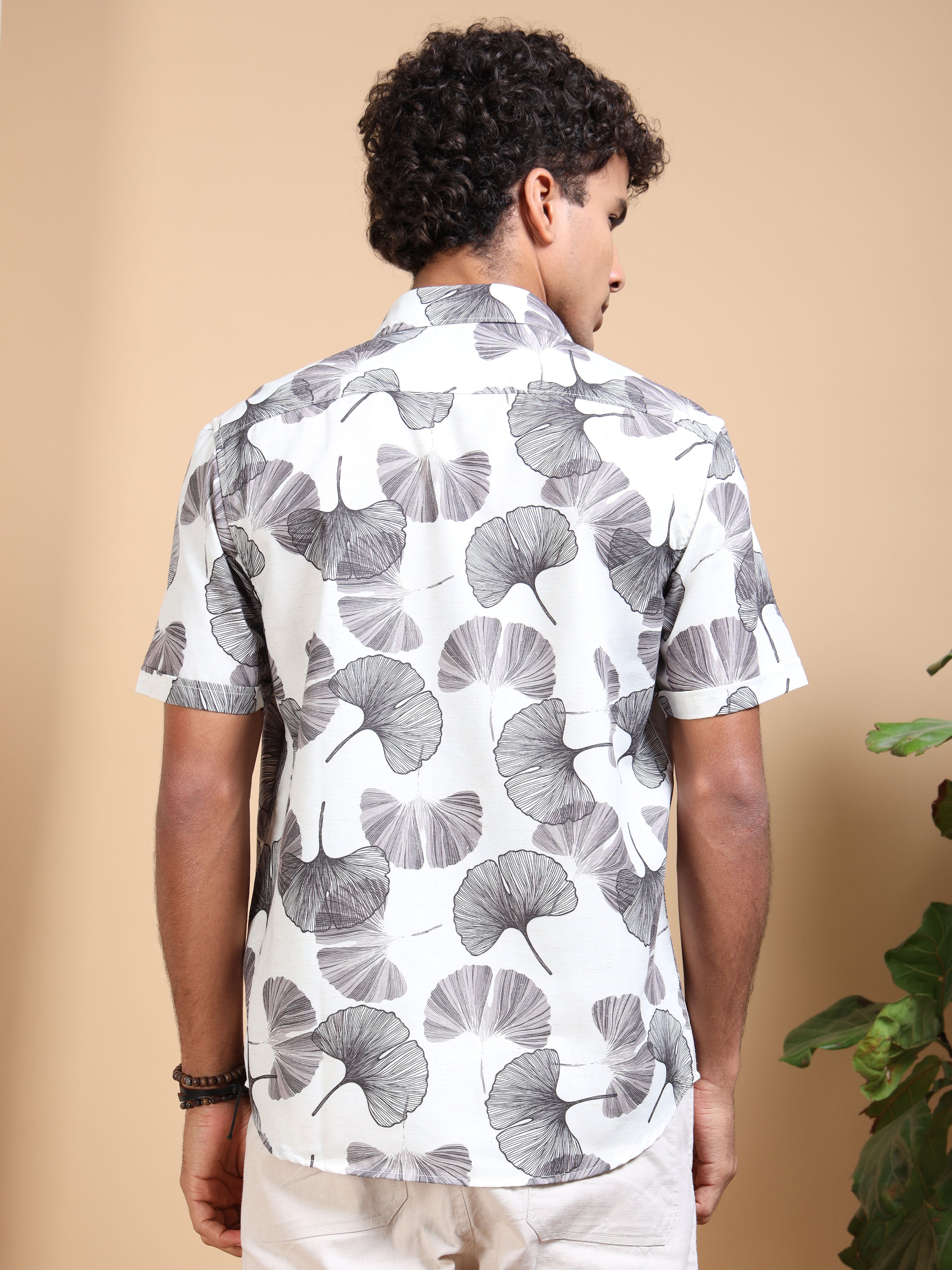 MEN'S LT.BROWN PRINT SLIM FIT SHIRT