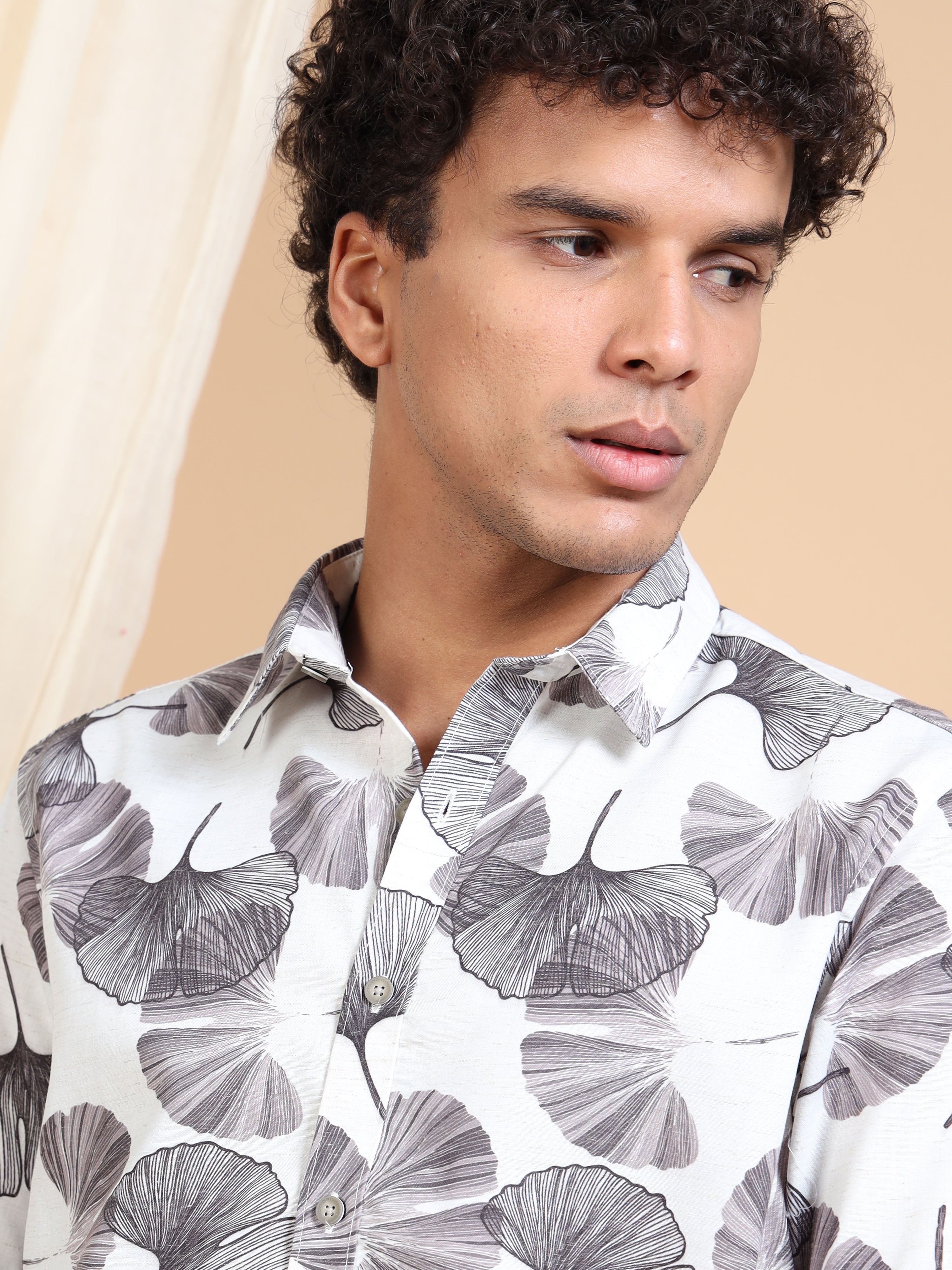 MEN'S LT.BROWN PRINT SLIM FIT SHIRT