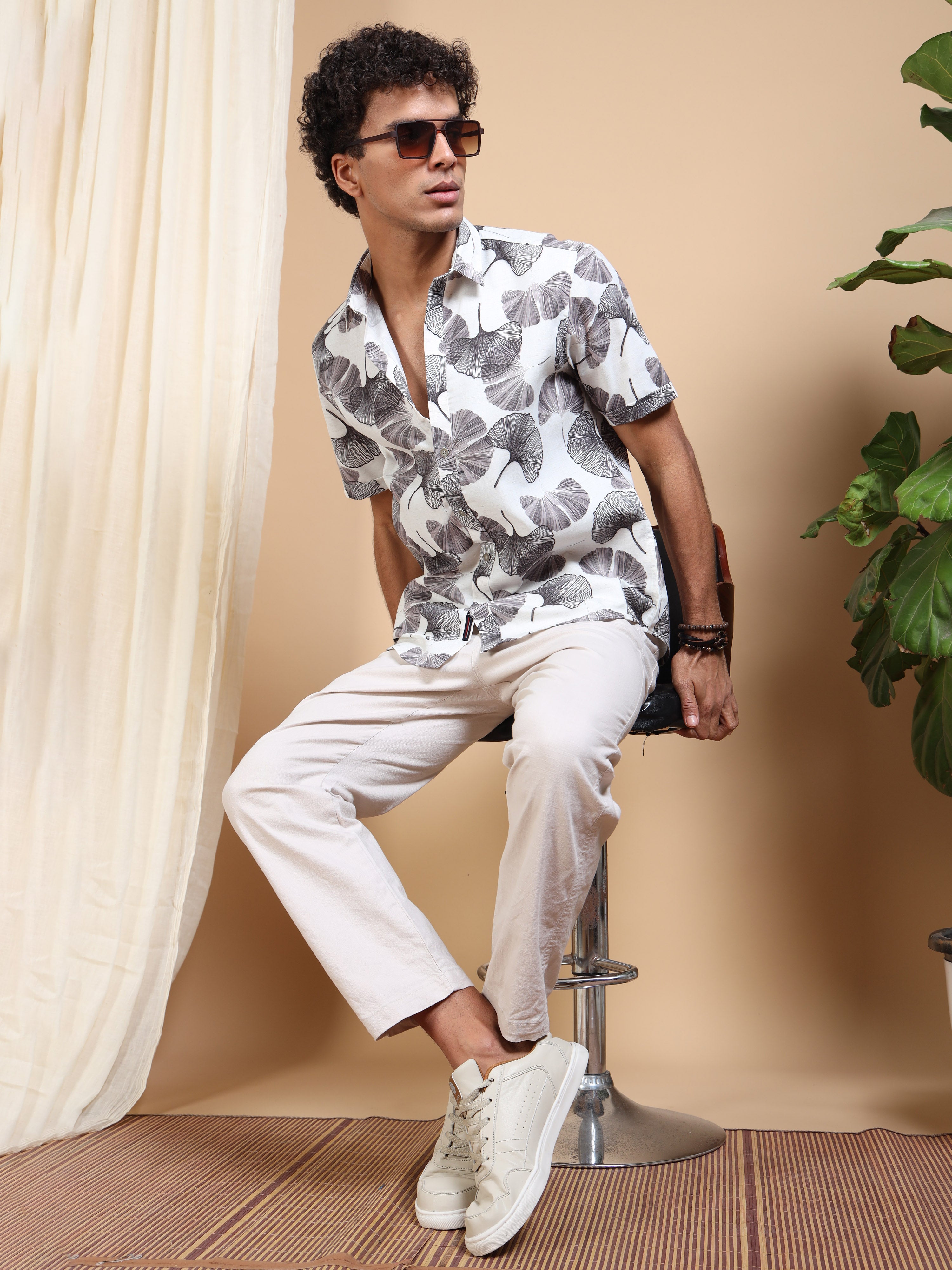 MEN'S LT.BROWN PRINT SLIM FIT SHIRT