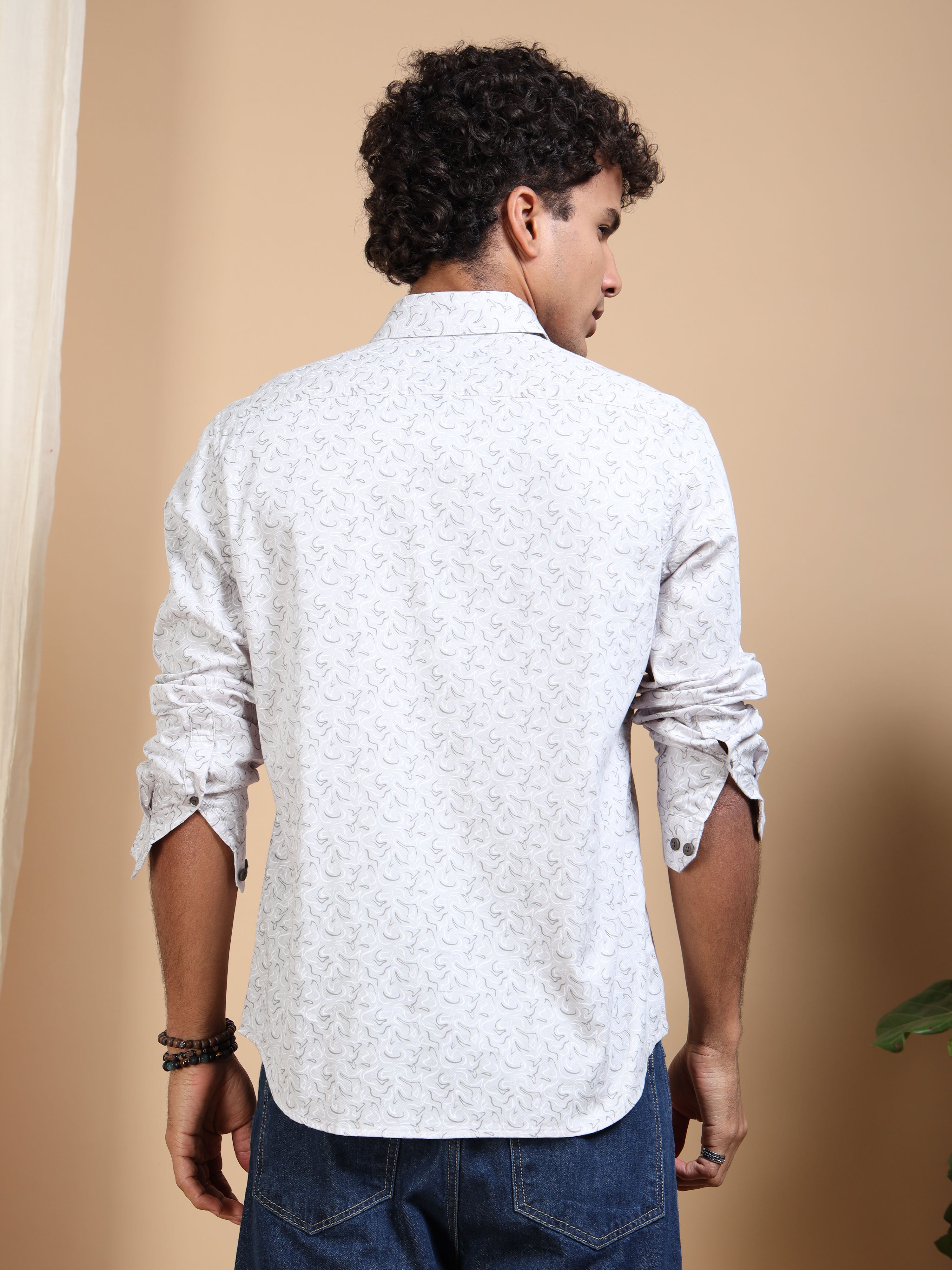 MEN'S LT.GREY PRINT SLIM FIT SHIRT