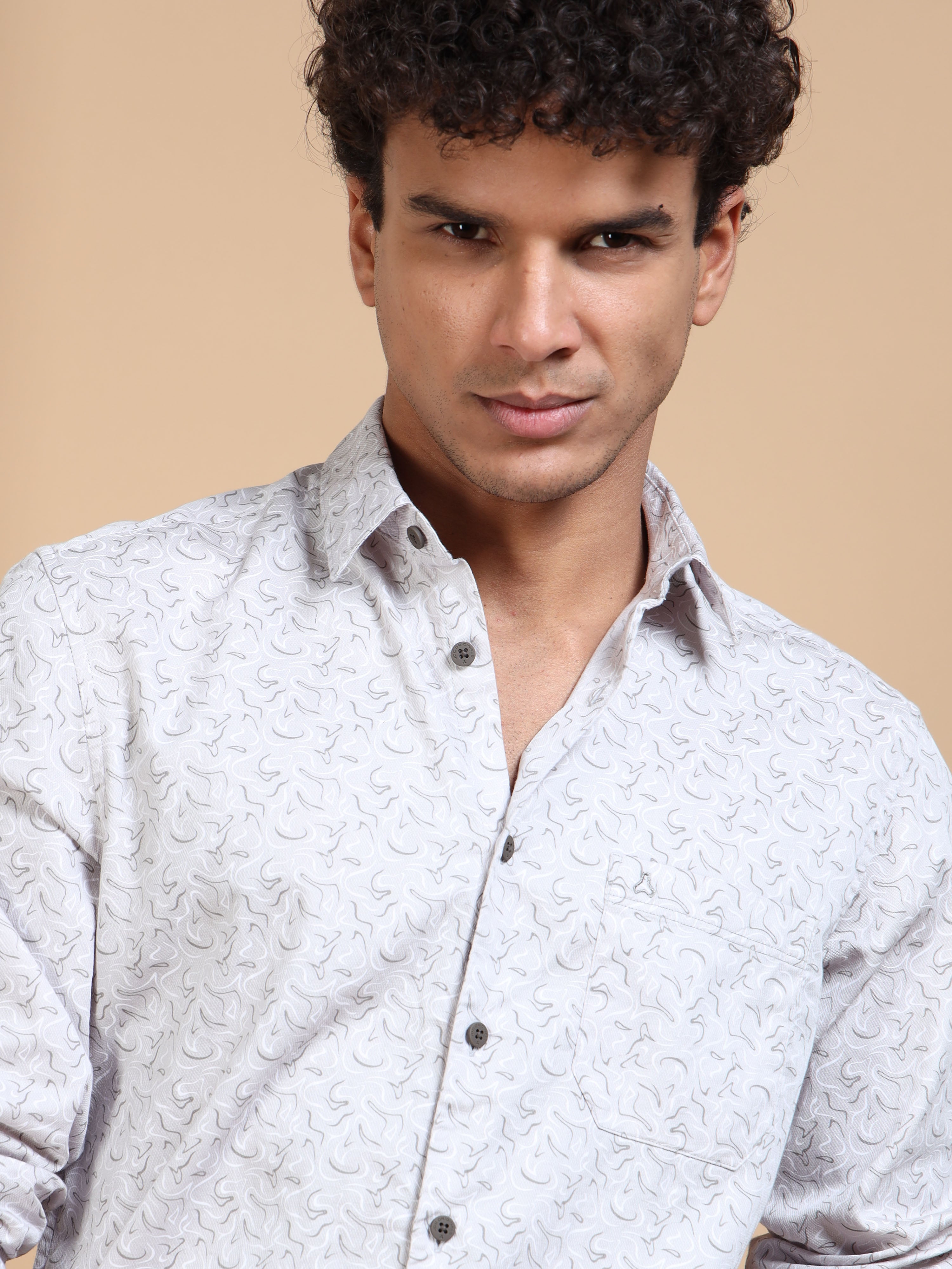 MEN'S LT.GREY PRINT SLIM FIT SHIRT