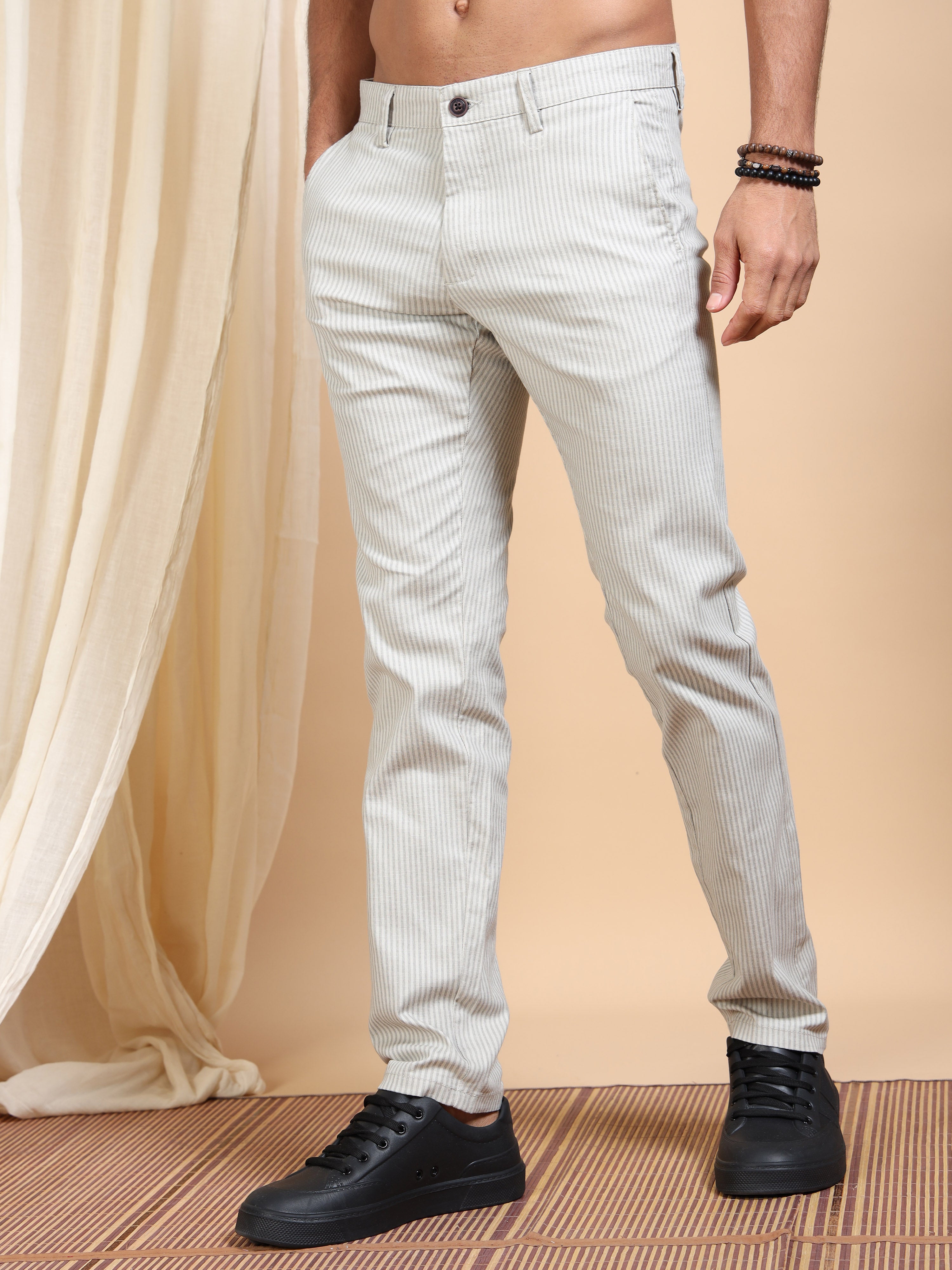 MEN'S LT.GREY STRIPES SLIM FIT TROUSER
