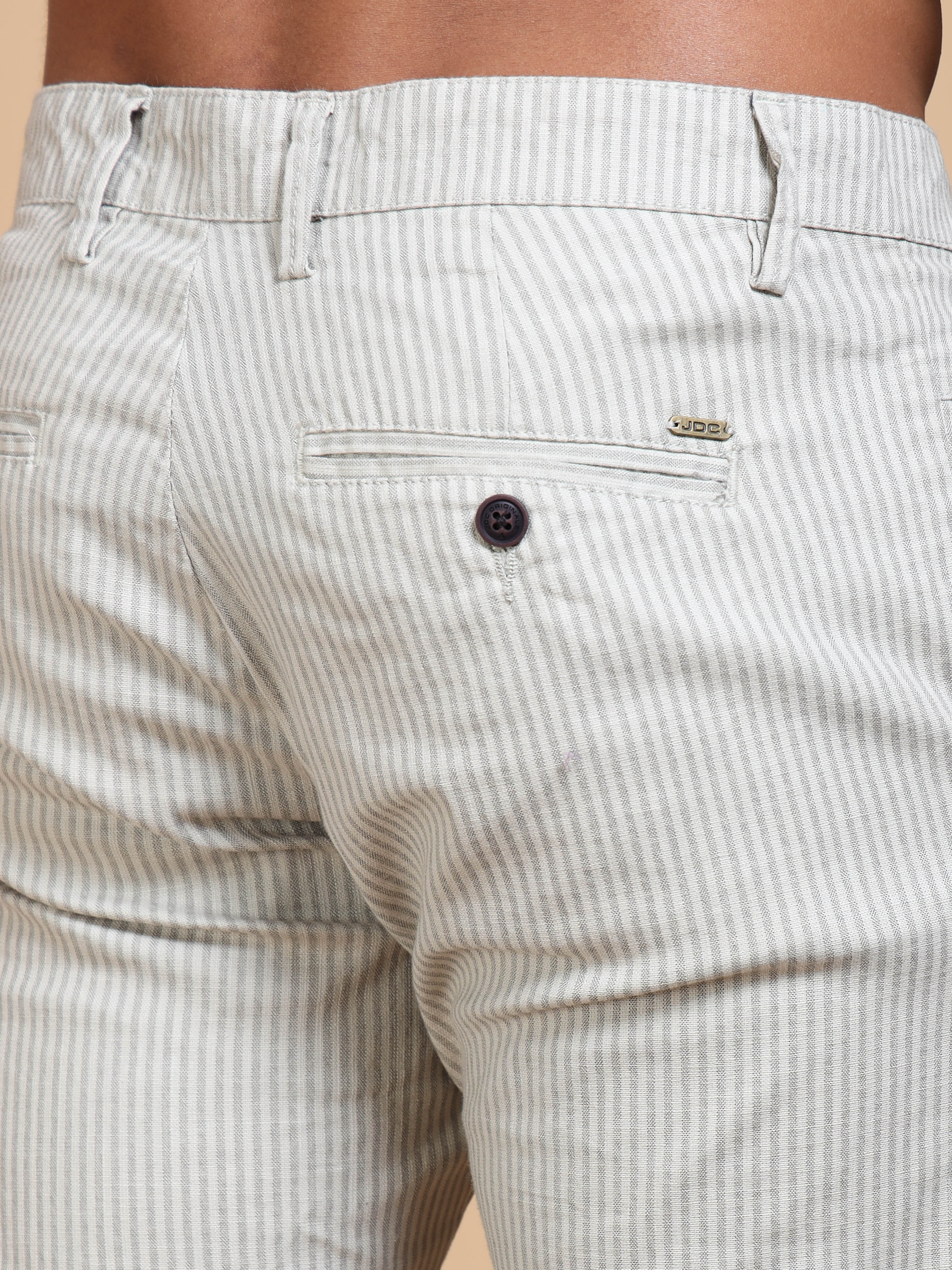 MEN'S LT.GREY STRIPES SLIM FIT TROUSER