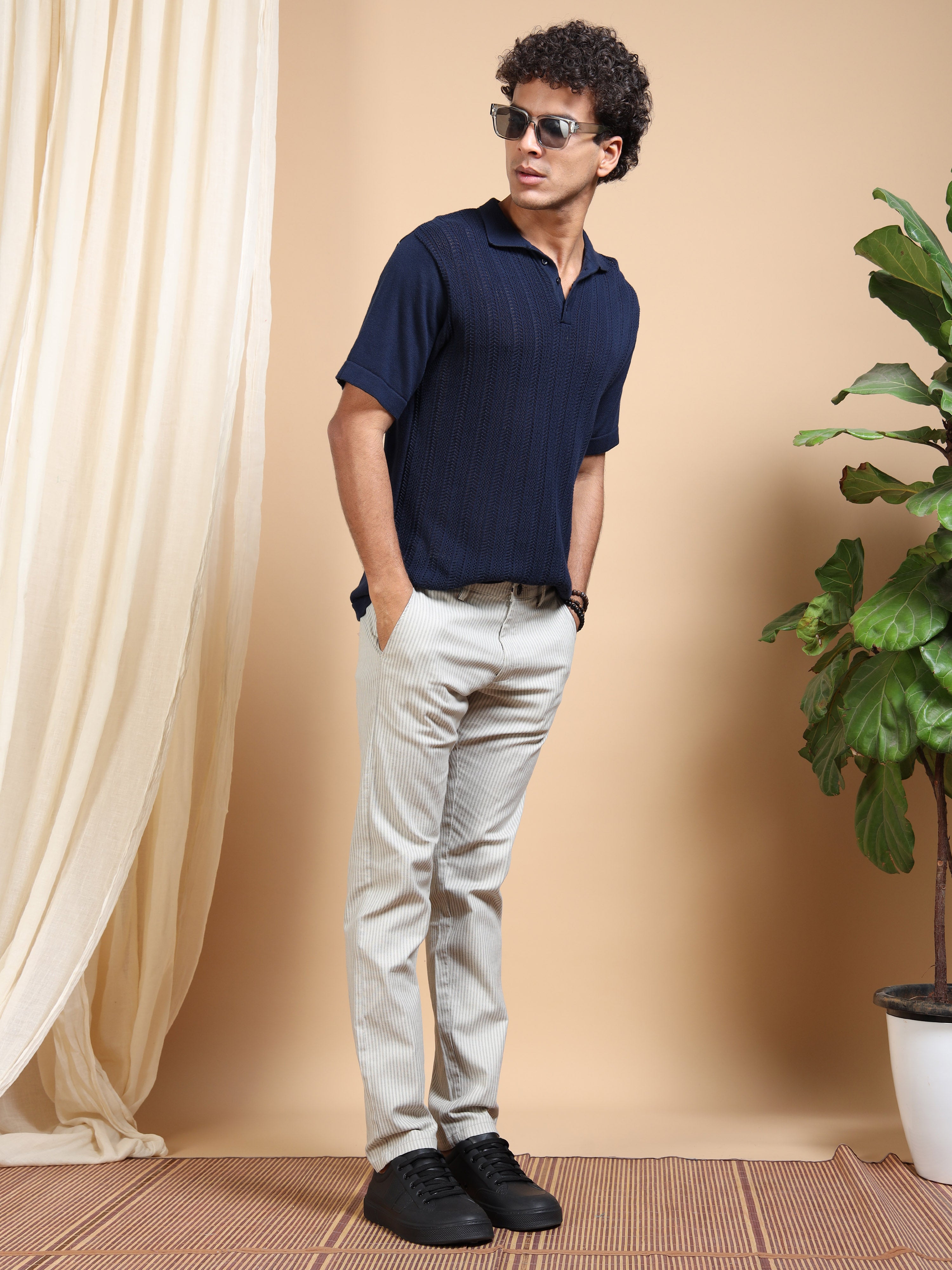 MEN'S LT.GREY STRIPES SLIM FIT TROUSER