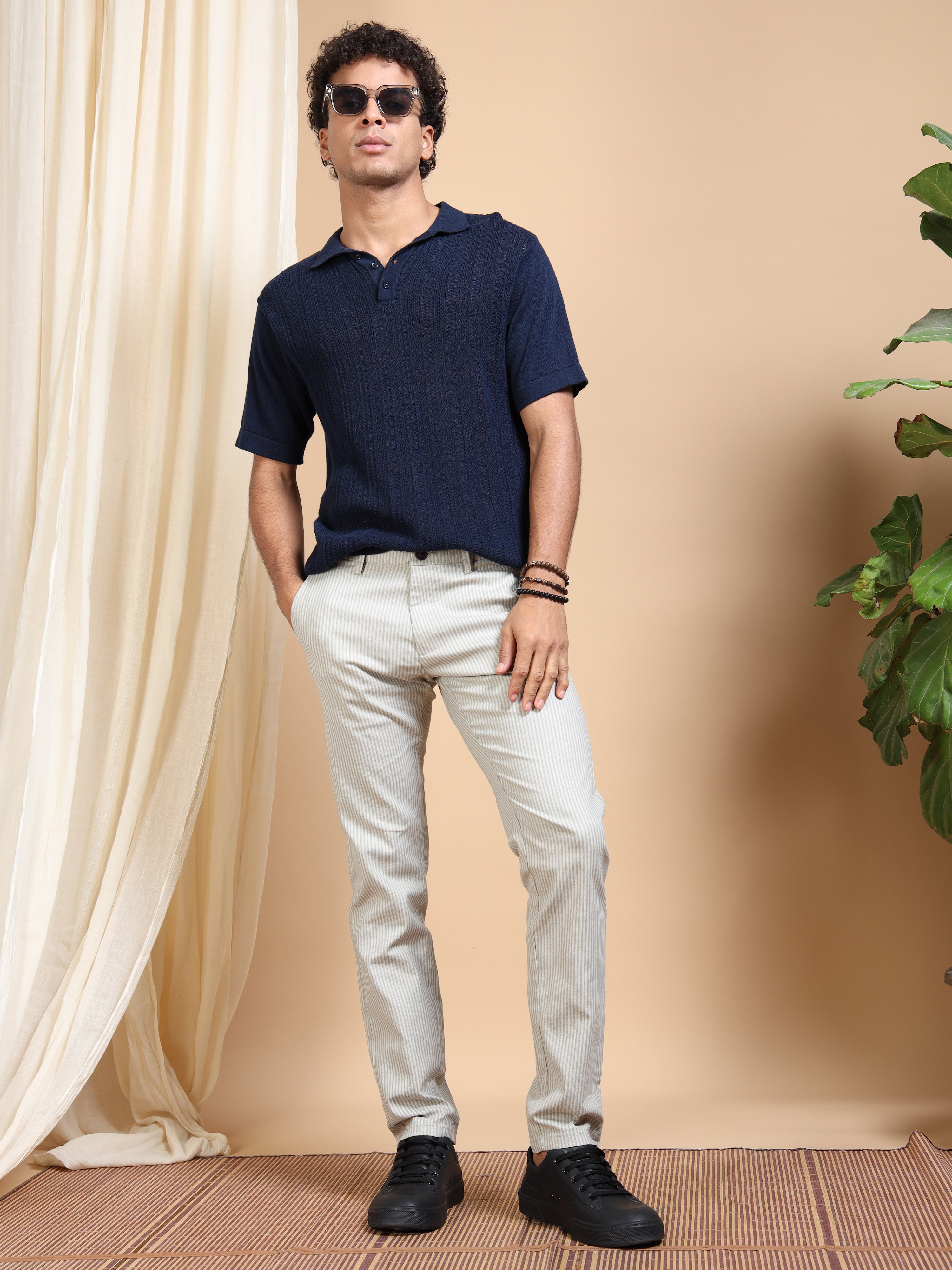 MEN'S LT.GREY STRIPES SLIM FIT TROUSER